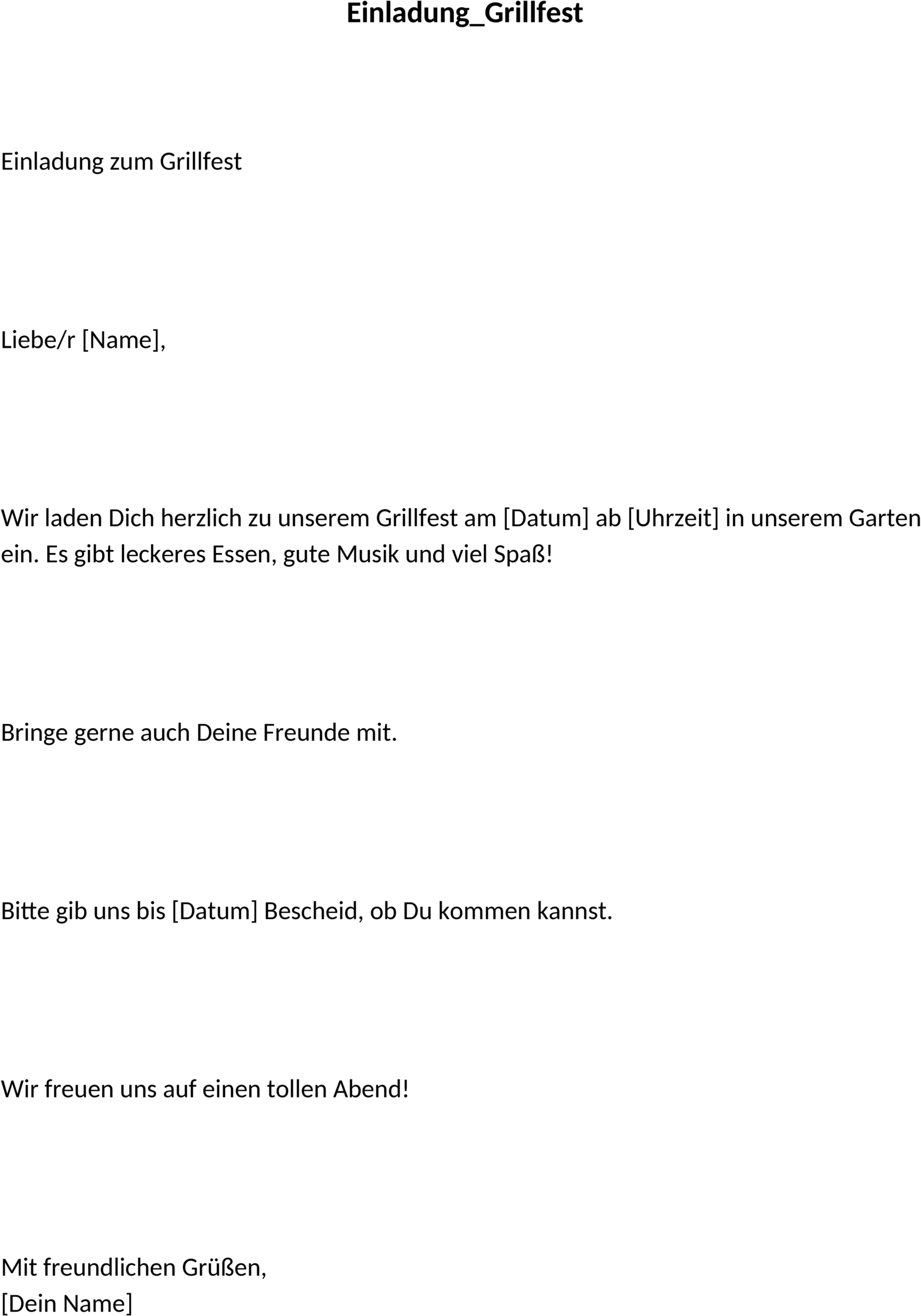 Einladungsdokument Grillfest