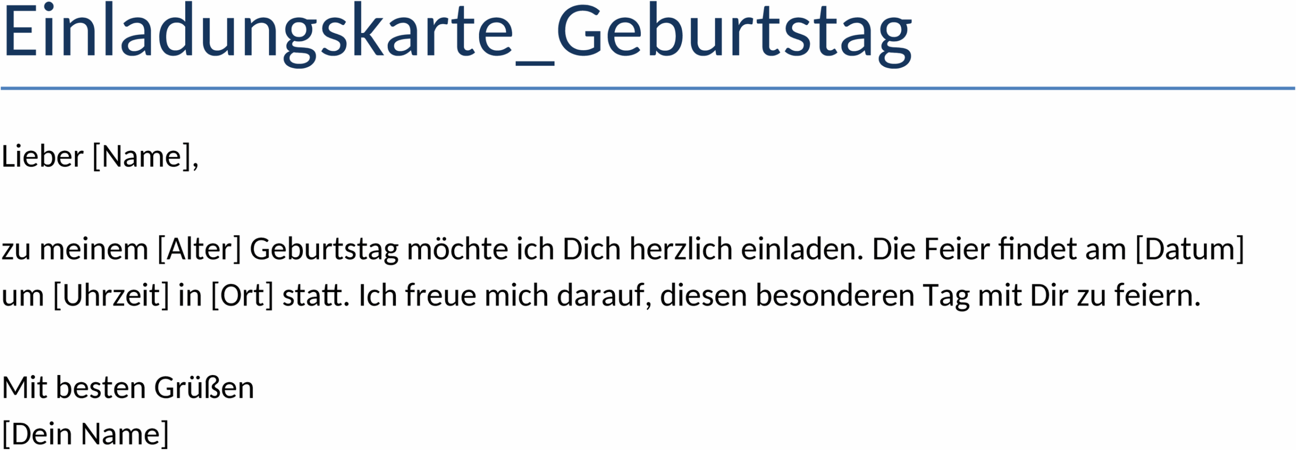 Einladungskarte im Word-Format für Geburtstagsfeier