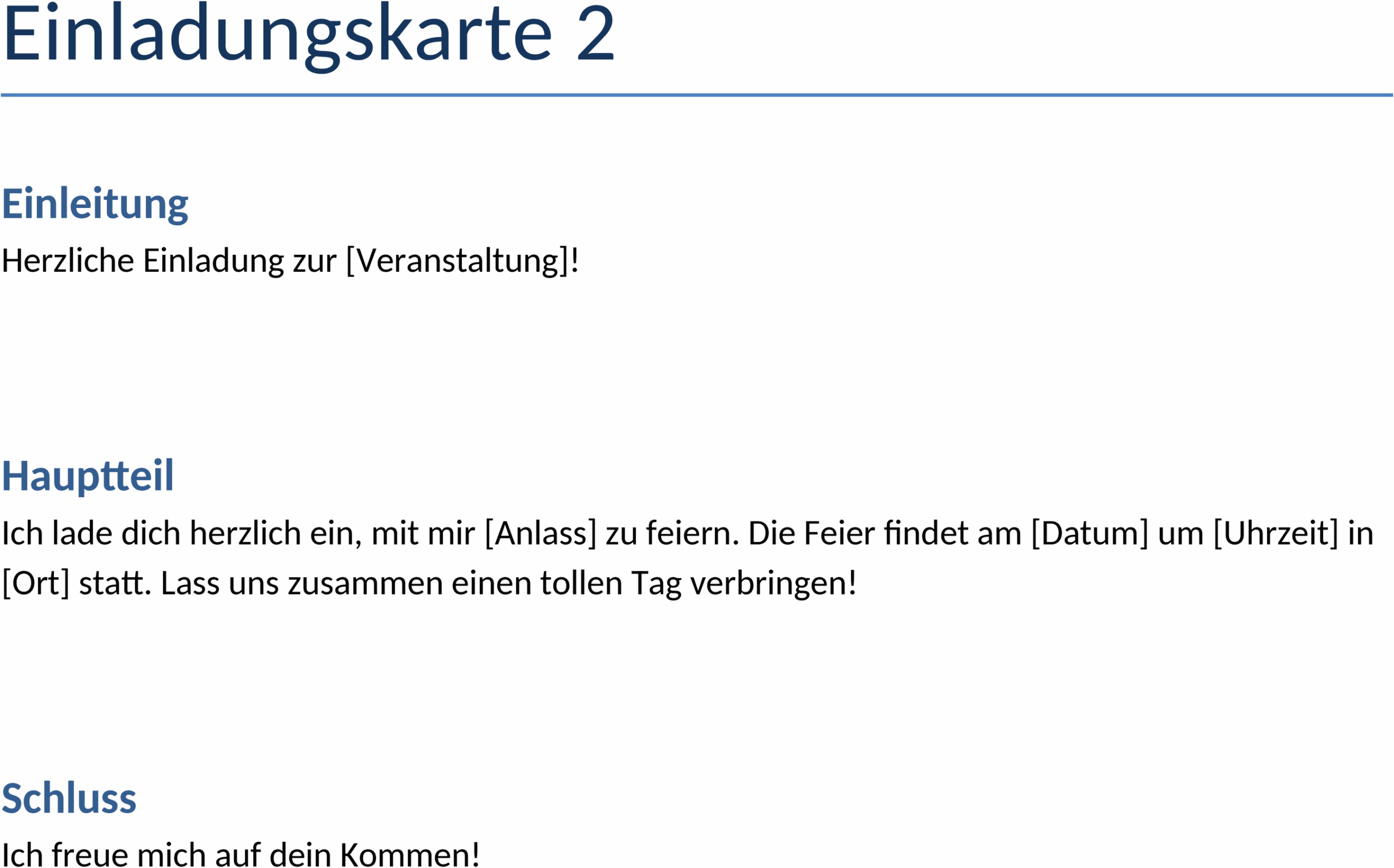Einladungskarte im Word-Format für Vielseitige Anlässe