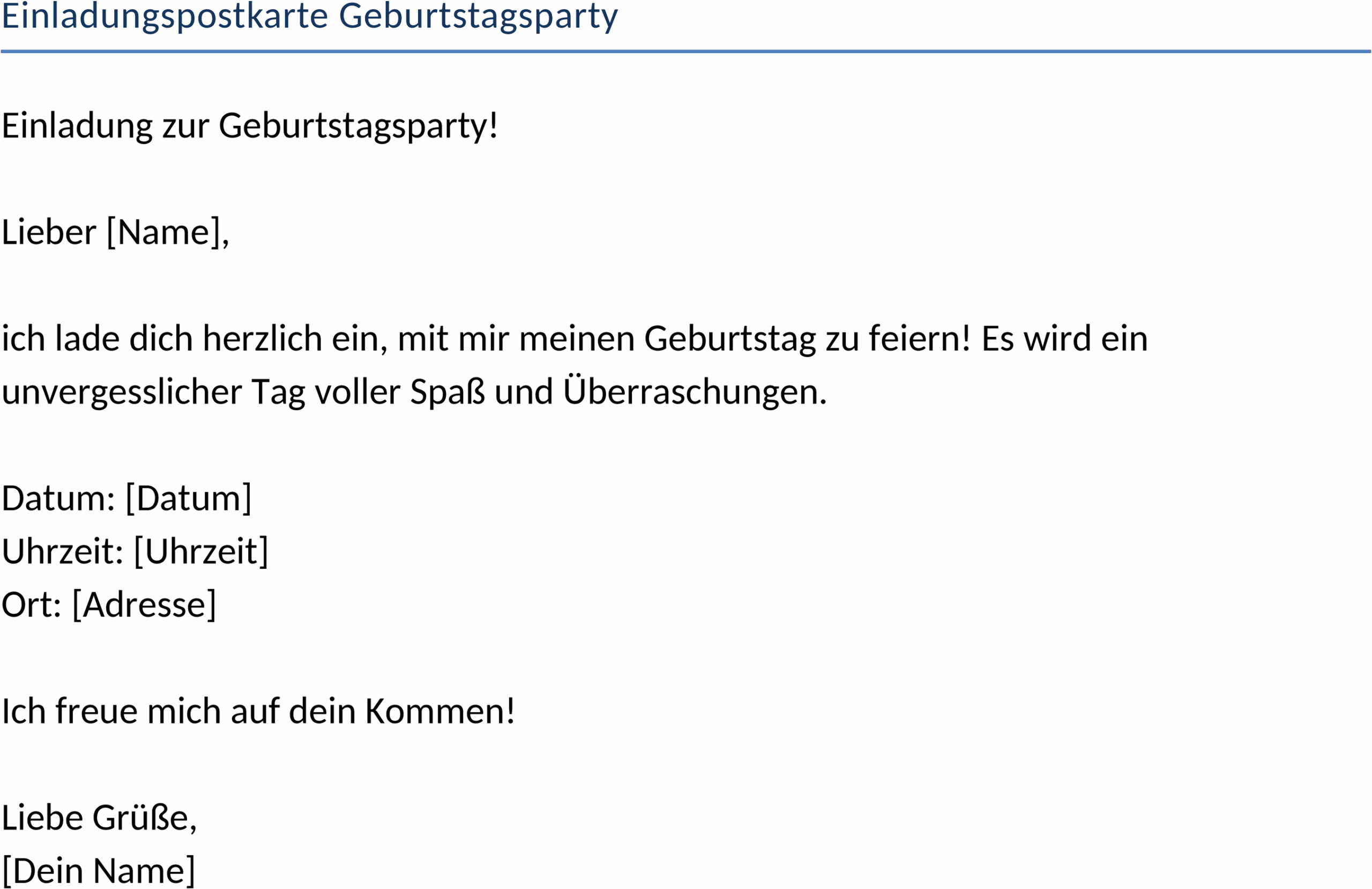 Einladungspostkarte Geburtstagsparty – Word Vorlage