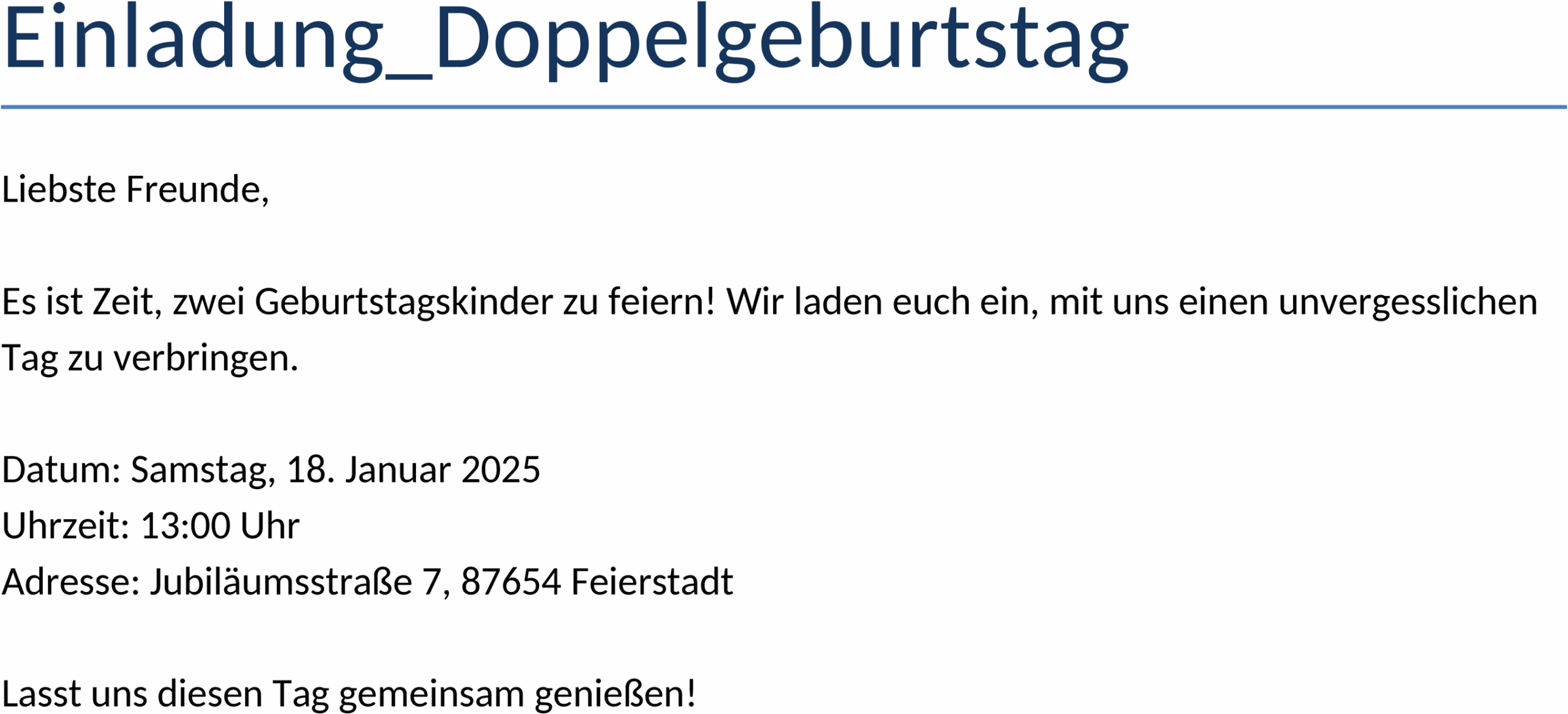 Einladungsvorlage Doppelgeburtstag Word