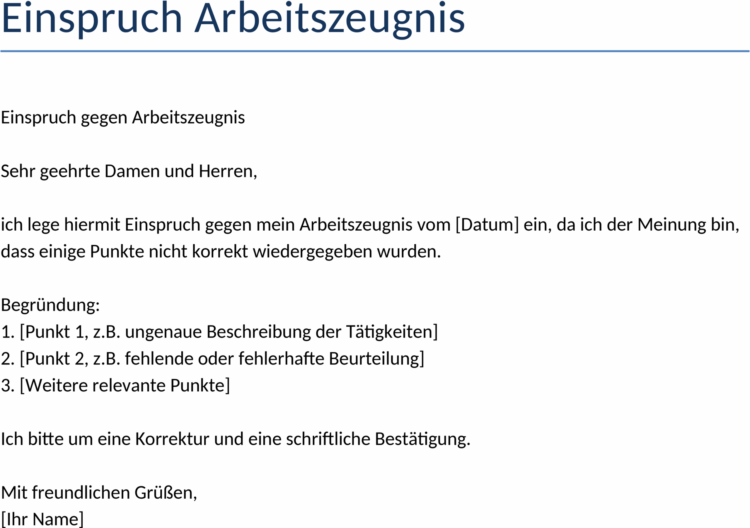 Einspruch Arbeitszeugnis Word-Vorlage