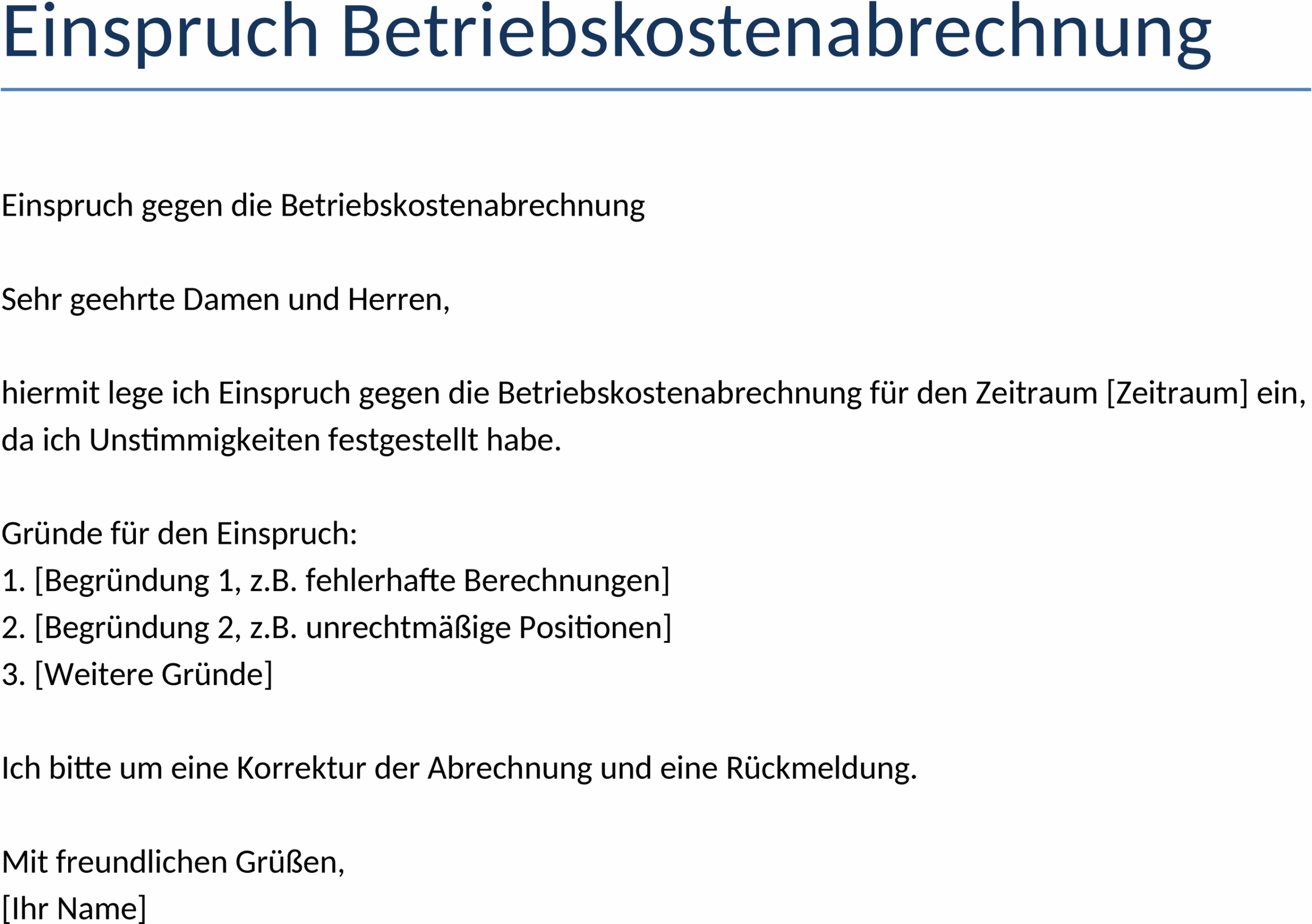 Word-Vorlage Einspruch Betriebskostenabrechnung