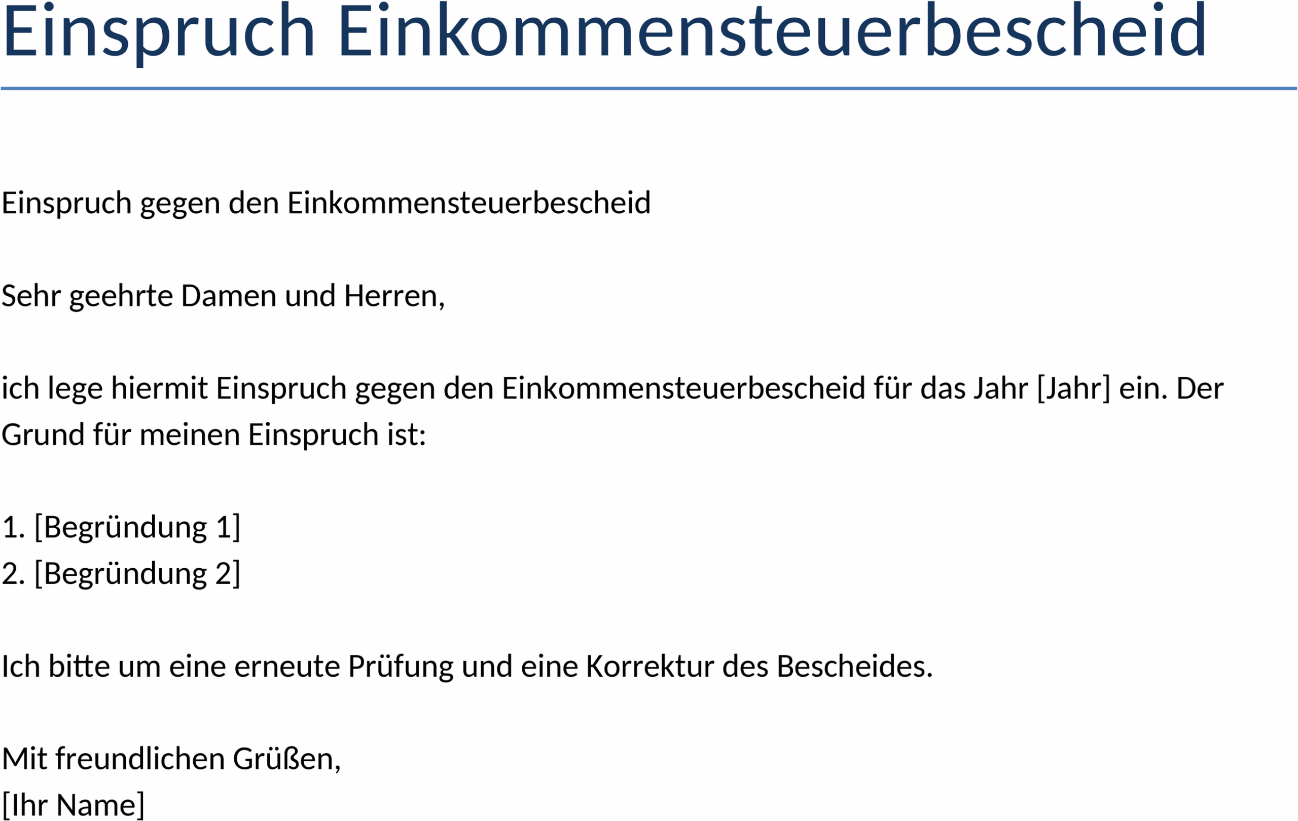Word-Template Einspruch Einkommensteuerbescheid