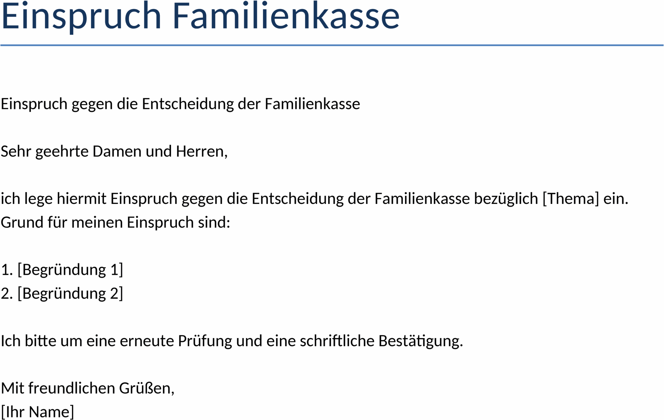 Word Einspruch Familienkasse Vorlage