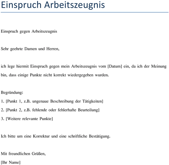 einspruch-gegen-arbeitszeugnis-vorlage