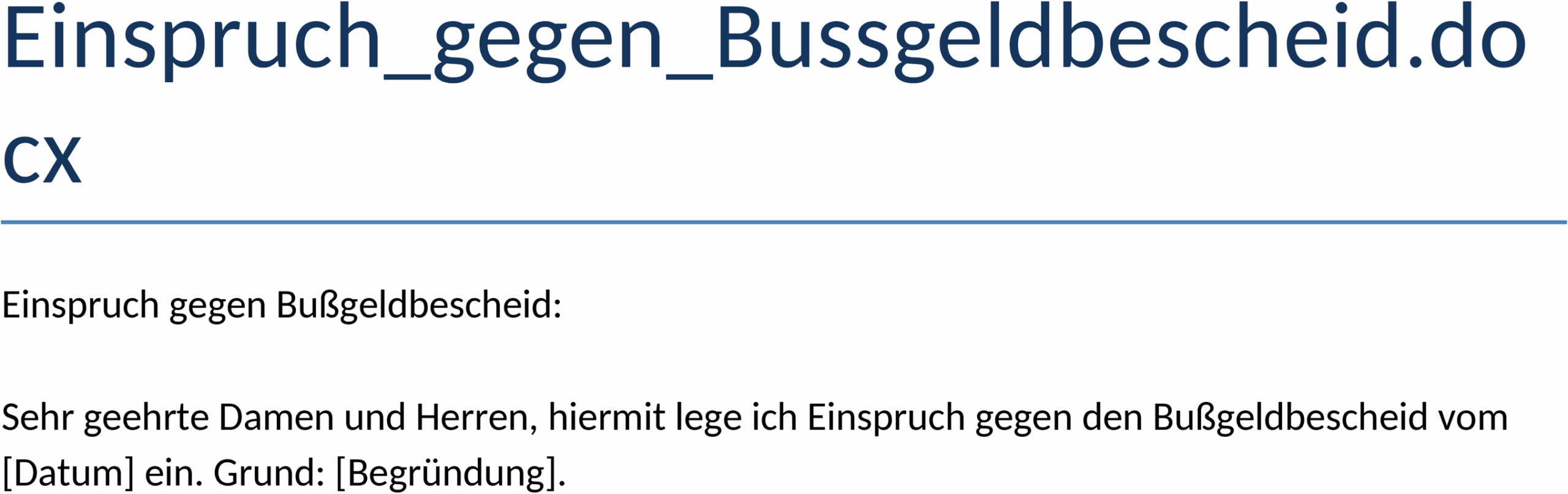 Einspruch gegen Bußgeldbescheid Word-Vorlage