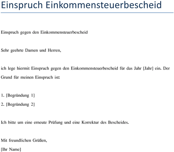 einspruch-gegen-einkommensteuerbescheid-vorlage