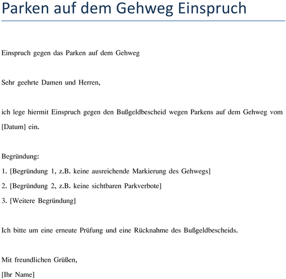 einspruch-gegen-parken-auf-dem-gehweg-vorlage
