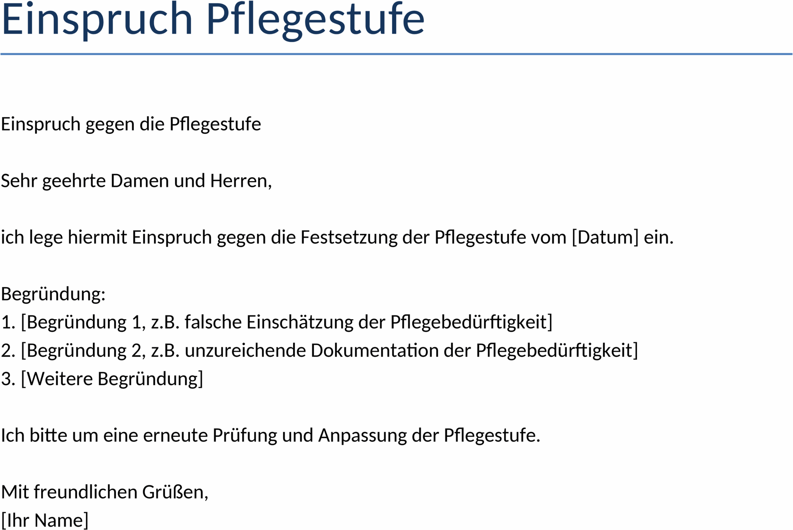 Einspruch gegen die Pflegestufe Word-Dokument