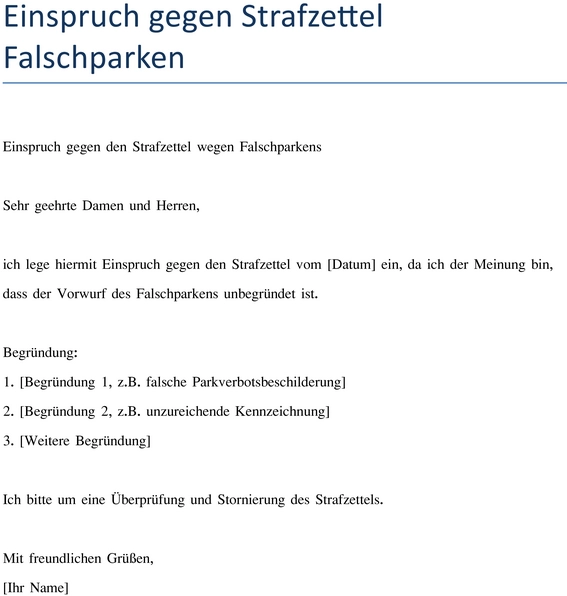 einspruch-gegen-strafzettel-falschparken-vorlage