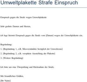einspruch-gegen-umweltplakette-strafe-vorlage