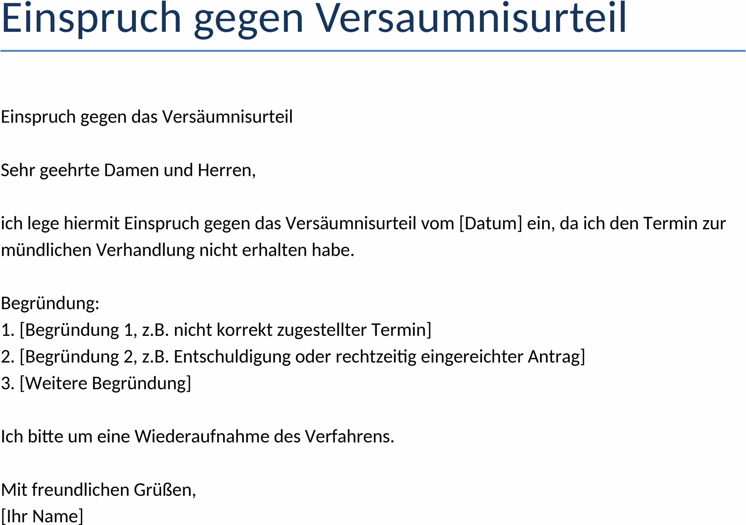 Word-Vorlage Einspruch gegen Versäumnisurteil