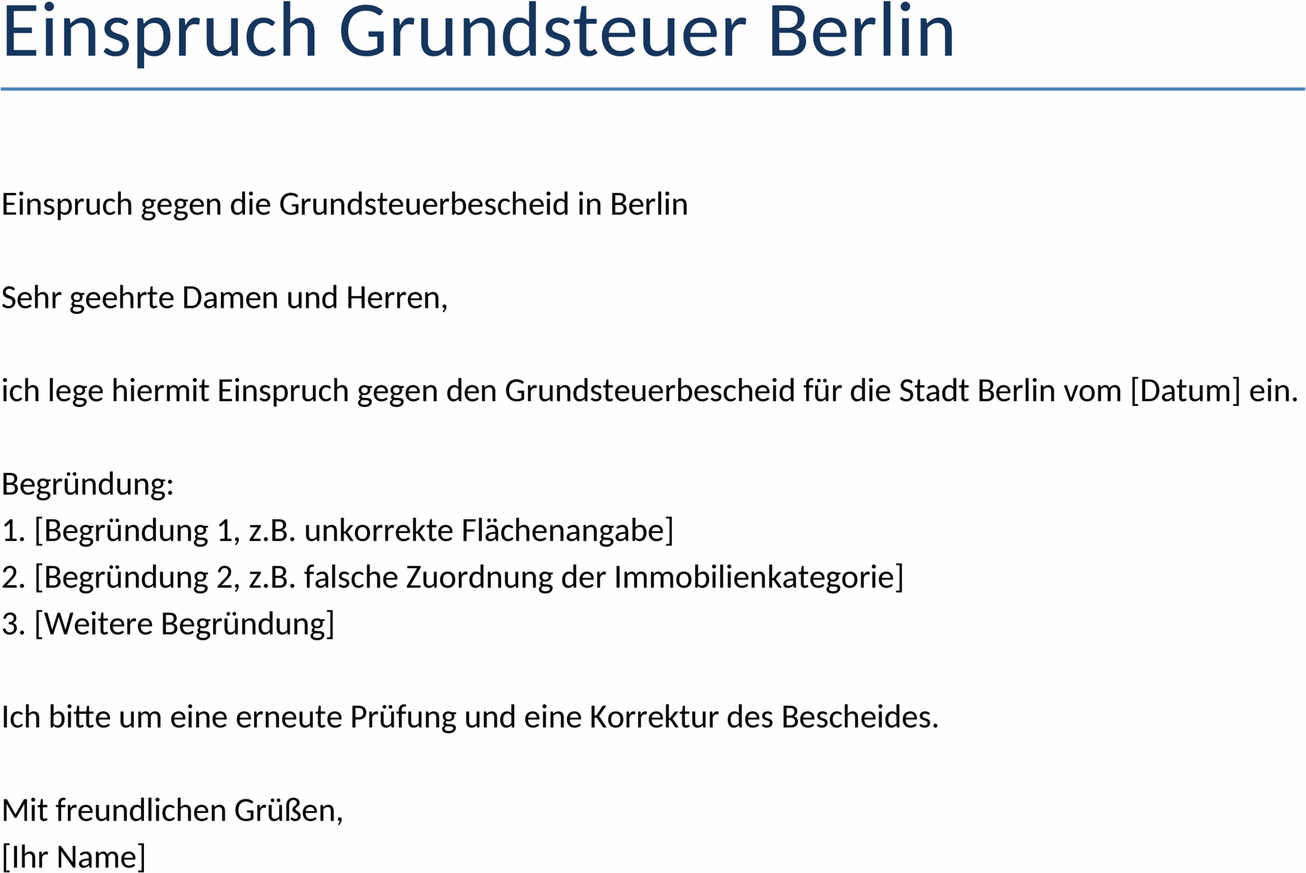 Einspruch Grundsteuer Berlin Word-Dokument