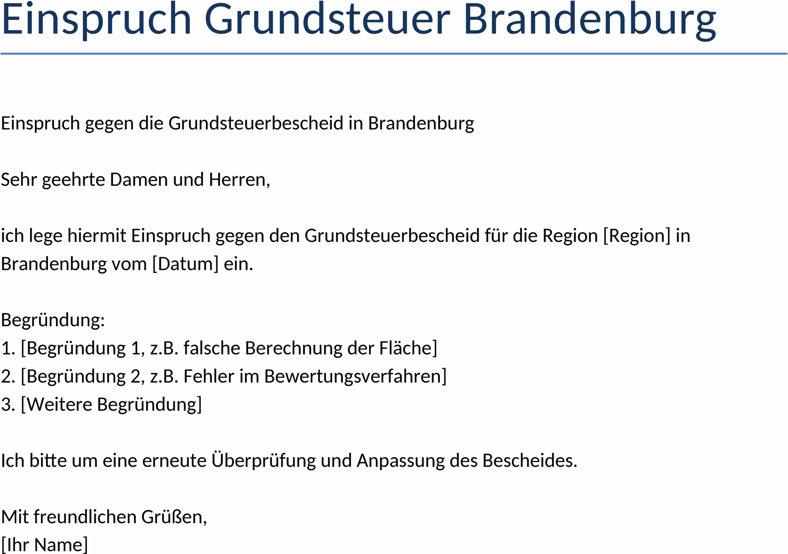 Einspruch Grundsteuer Brandenburg Word-Dokument