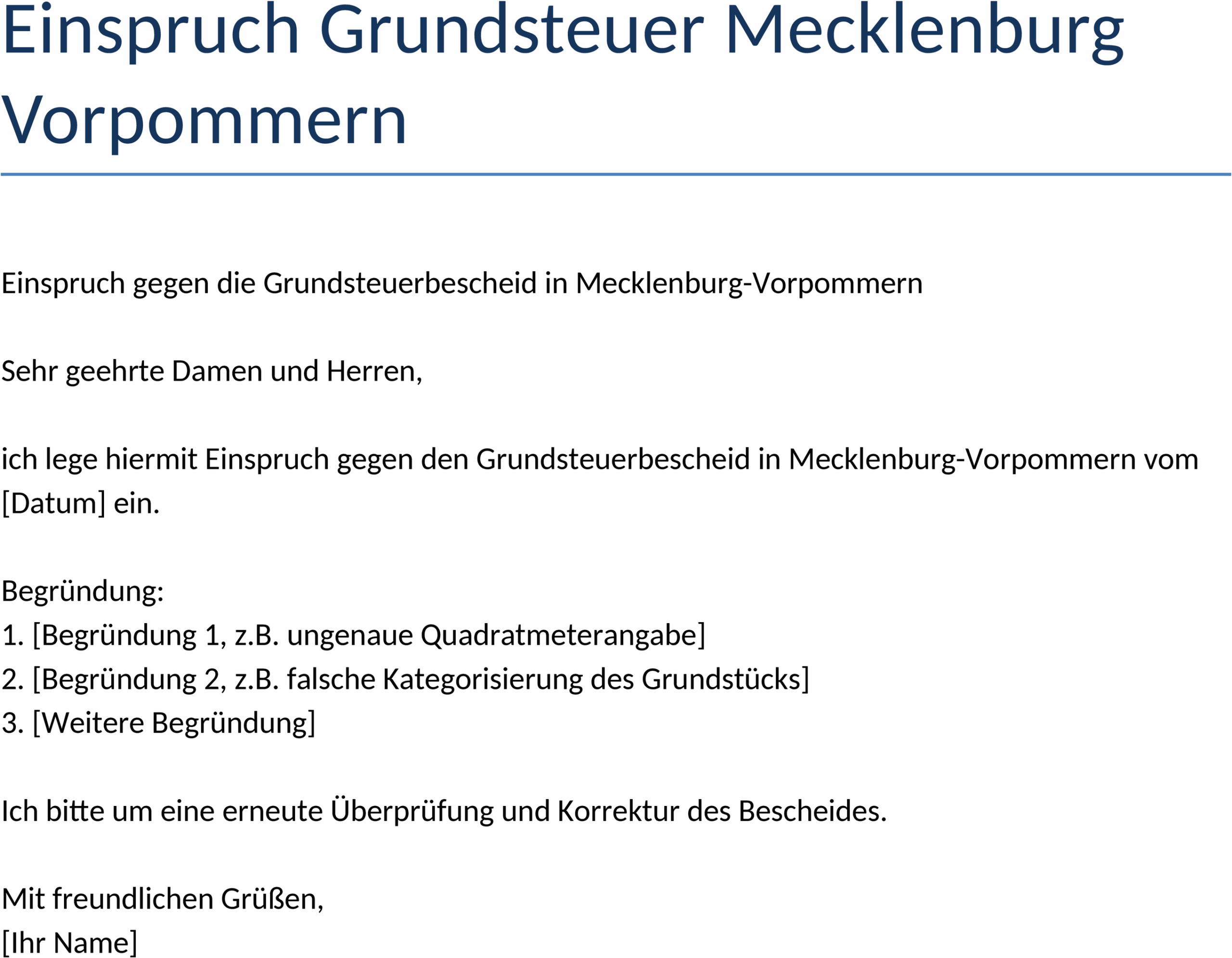 Word-Dokument Einspruch gegen Grundsteuer Mecklenburg-Vorpommern