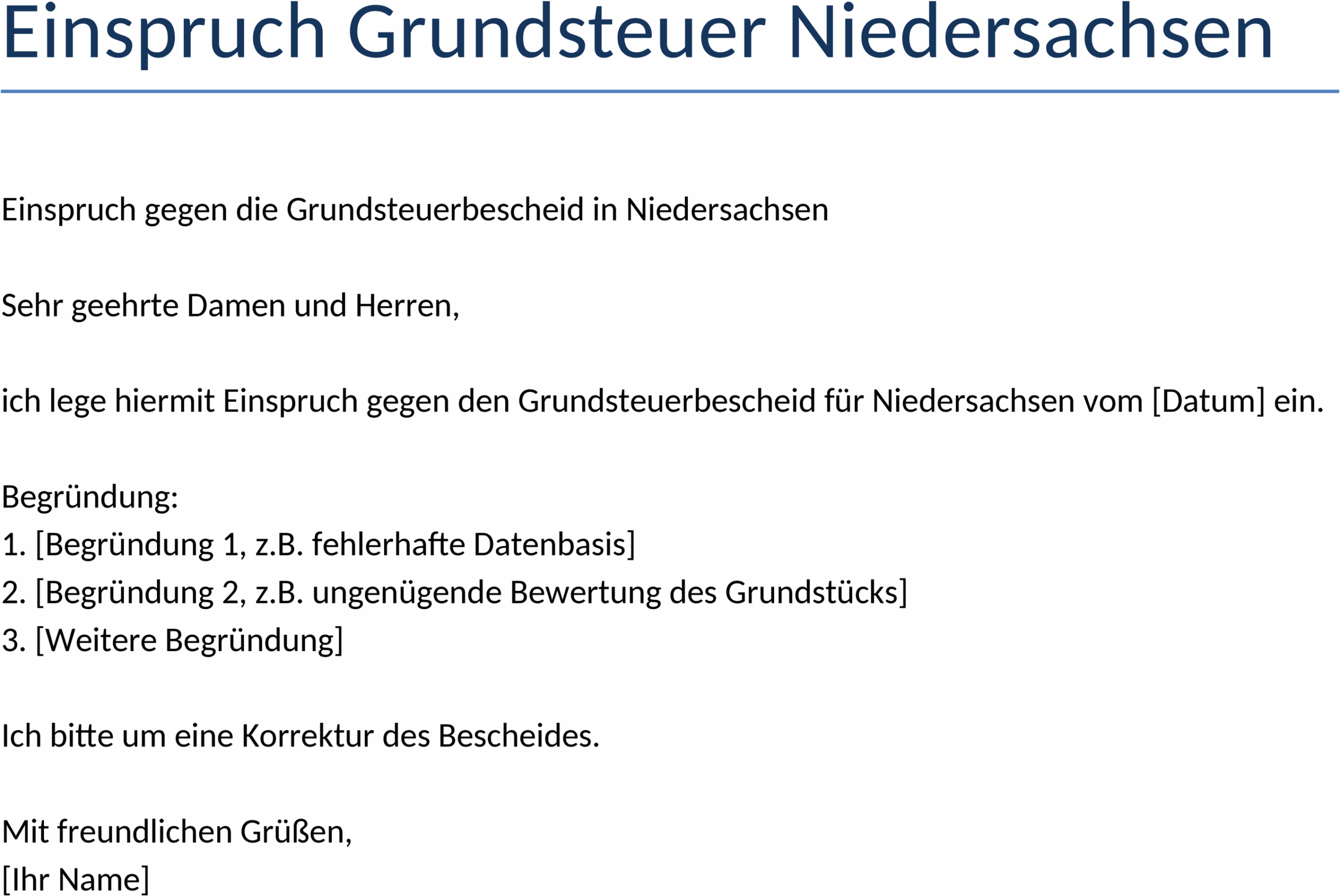 Einspruch Grundsteuer Niedersachsen Word-Dokument