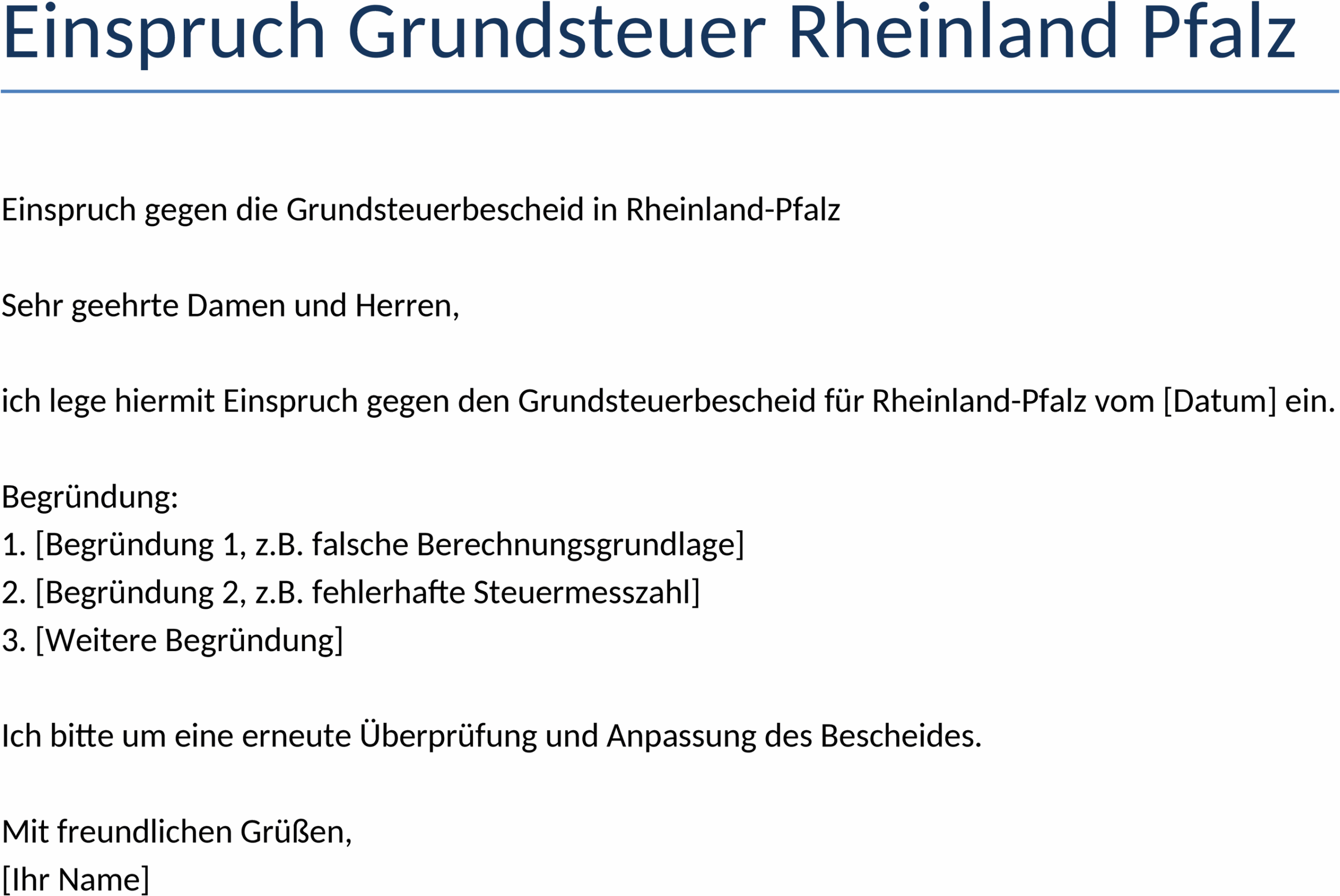 Word-Vorlage Einspruch Grundsteuer Rheinland-Pfalz