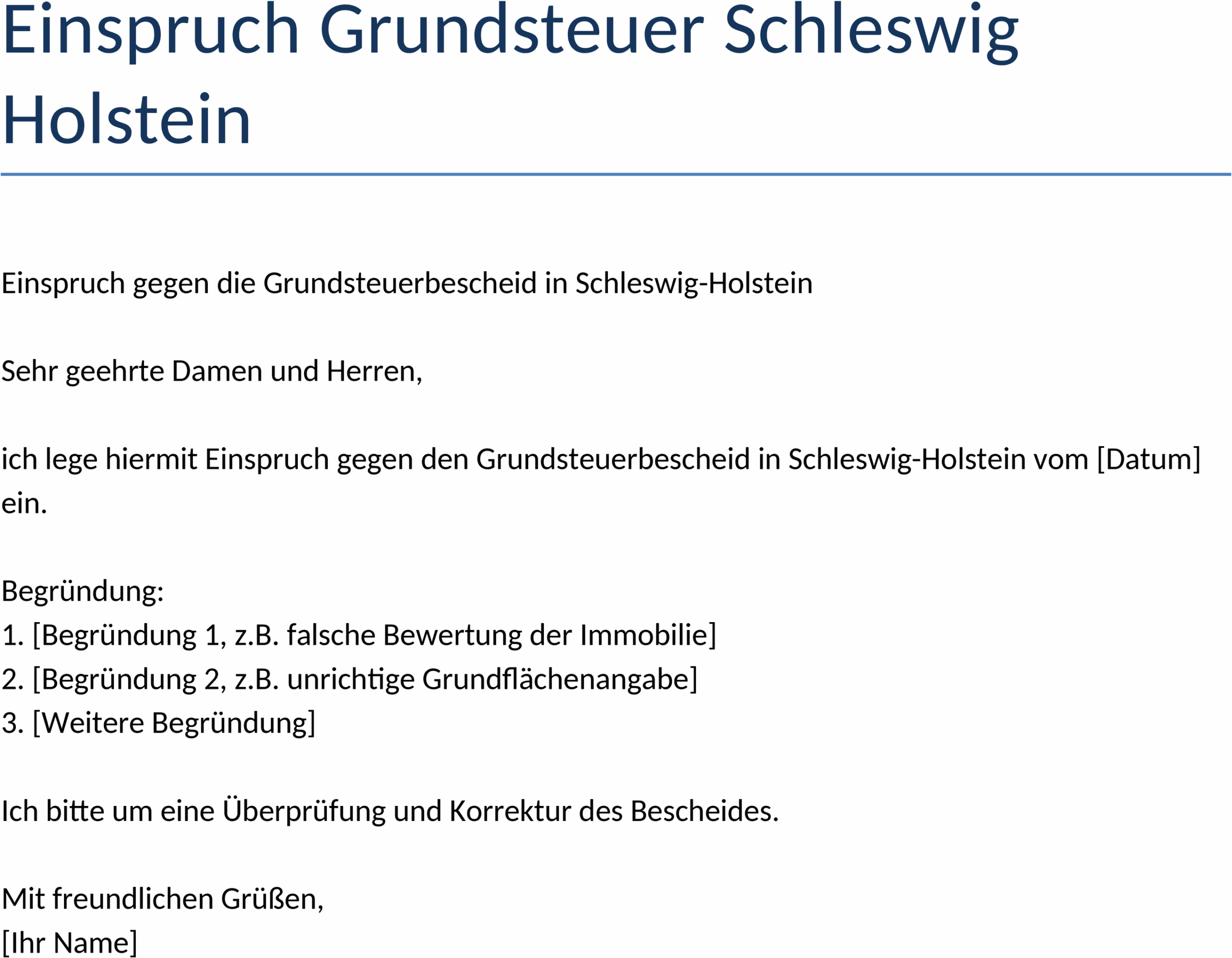 Word-Vorlage Einspruch Grundsteuer Schleswig-Holstein
