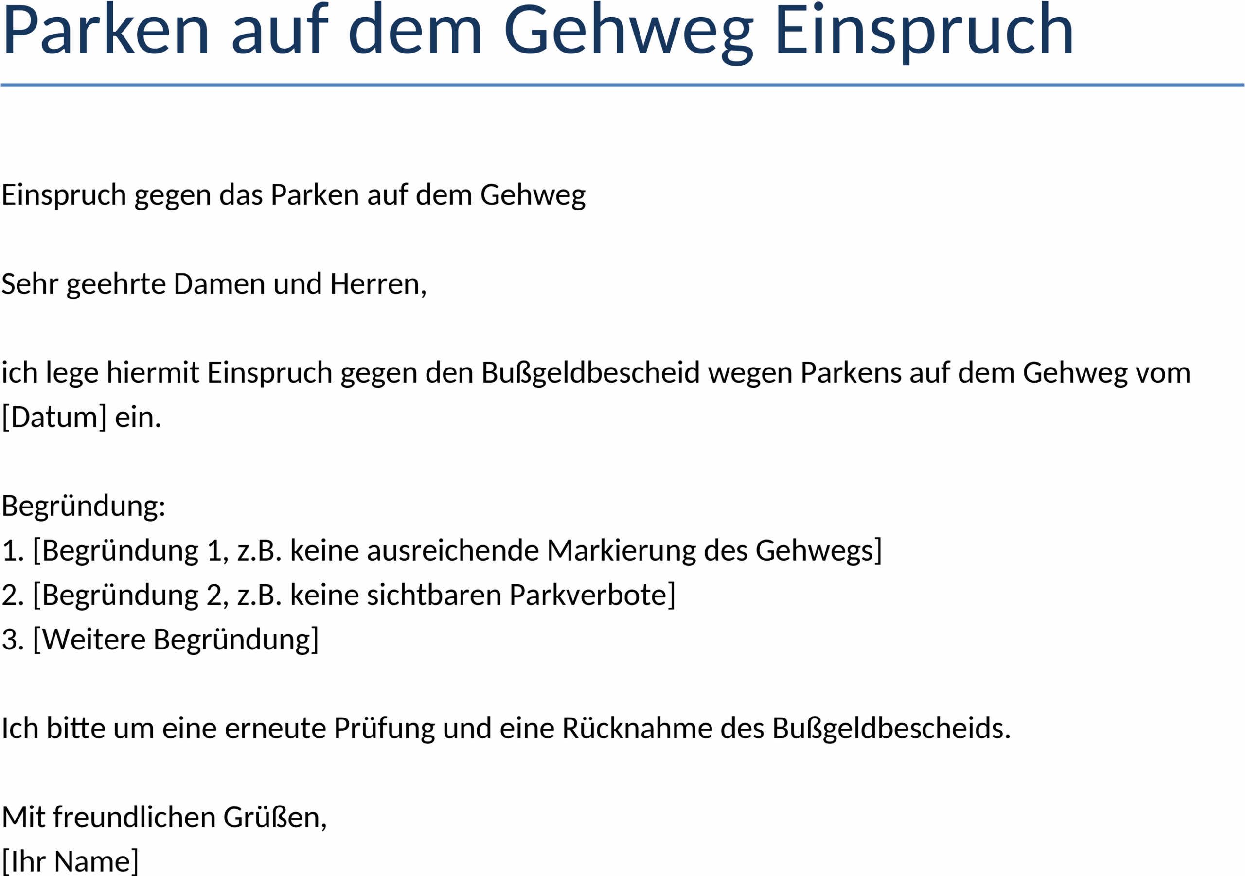 Word-Dokument Einspruch Parken Gehweg