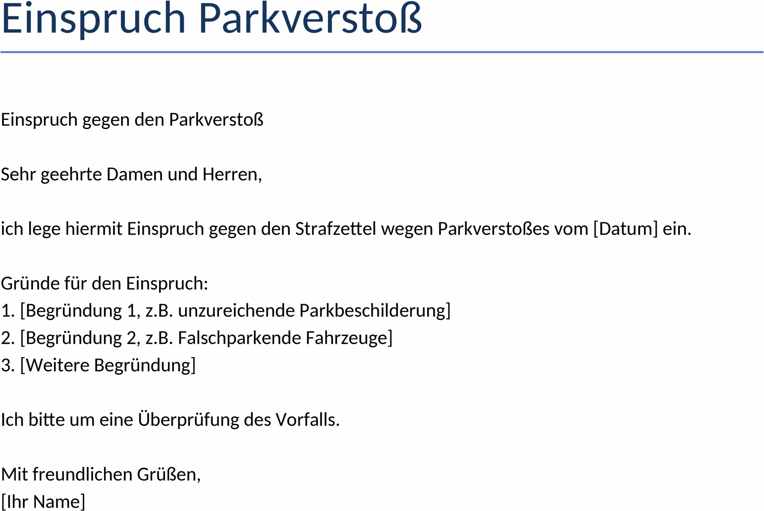 Word-Vorlage Einspruch Parkverstoss