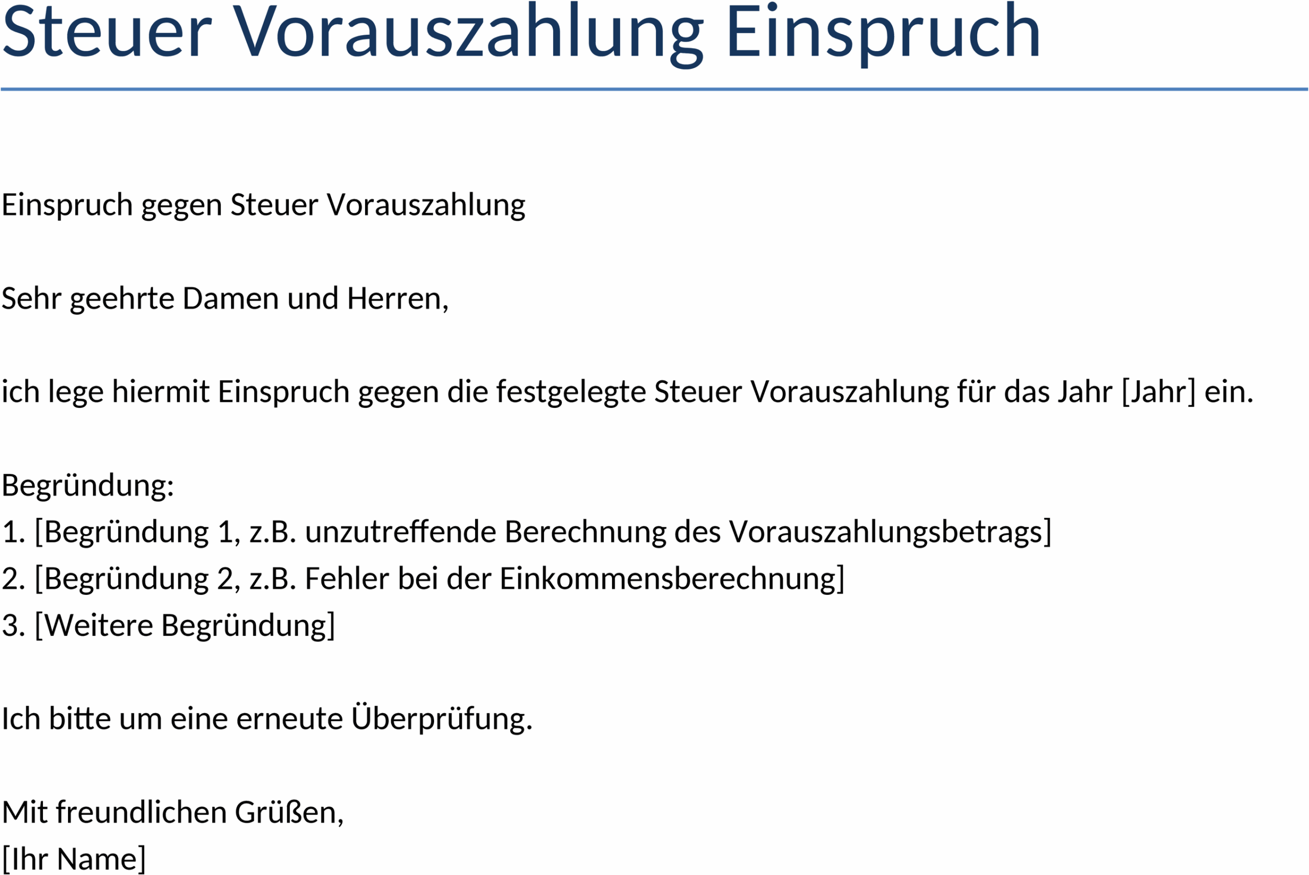 Einspruchsvorlage Steuer Vorauszahlung