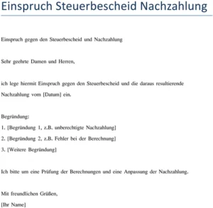 einspruch-steuerbescheid-nachzahlung-vorlage
