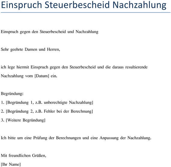 einspruch-steuerbescheid-nachzahlung-vorlage