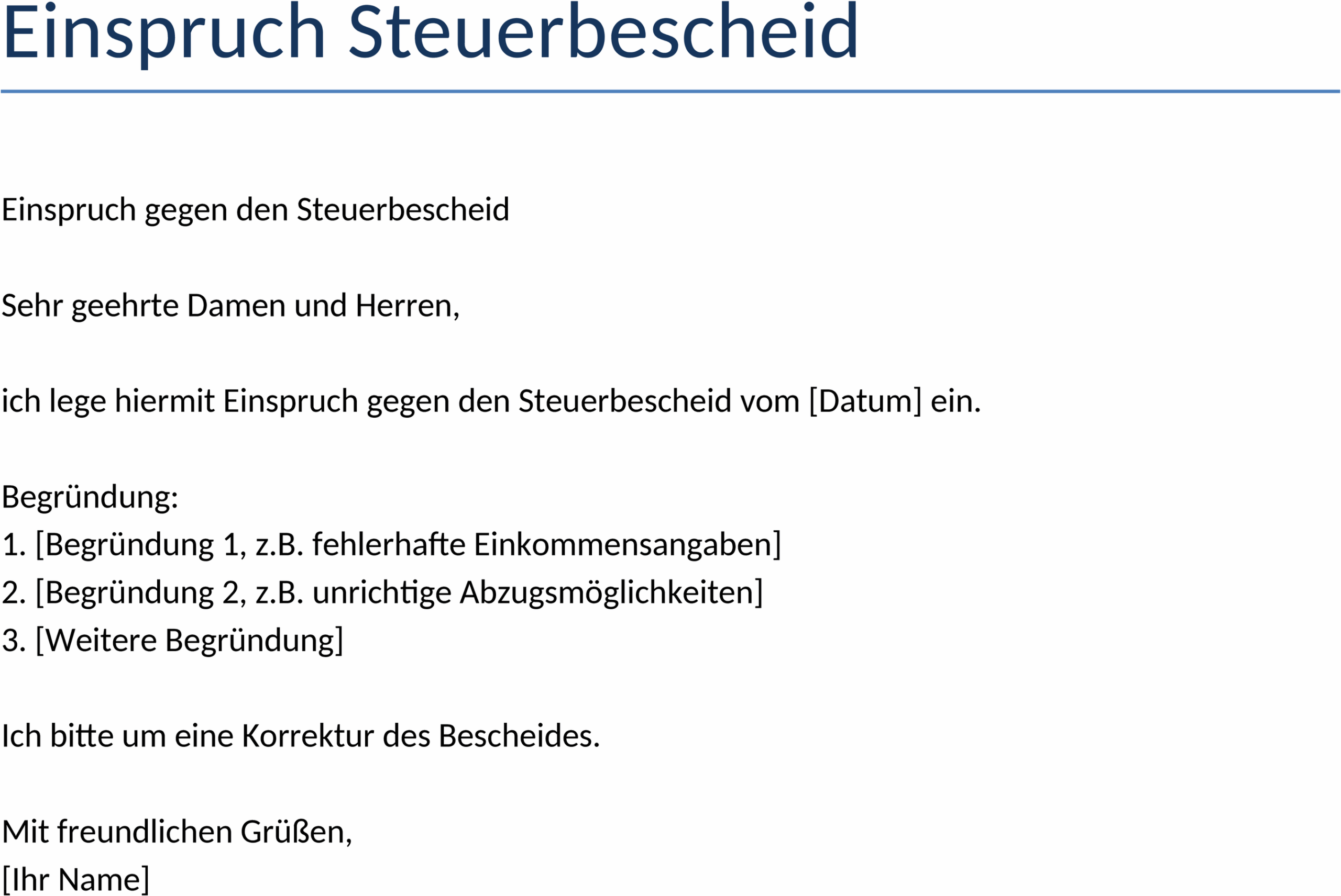Einspruch Steuerbescheid Word-Dokument