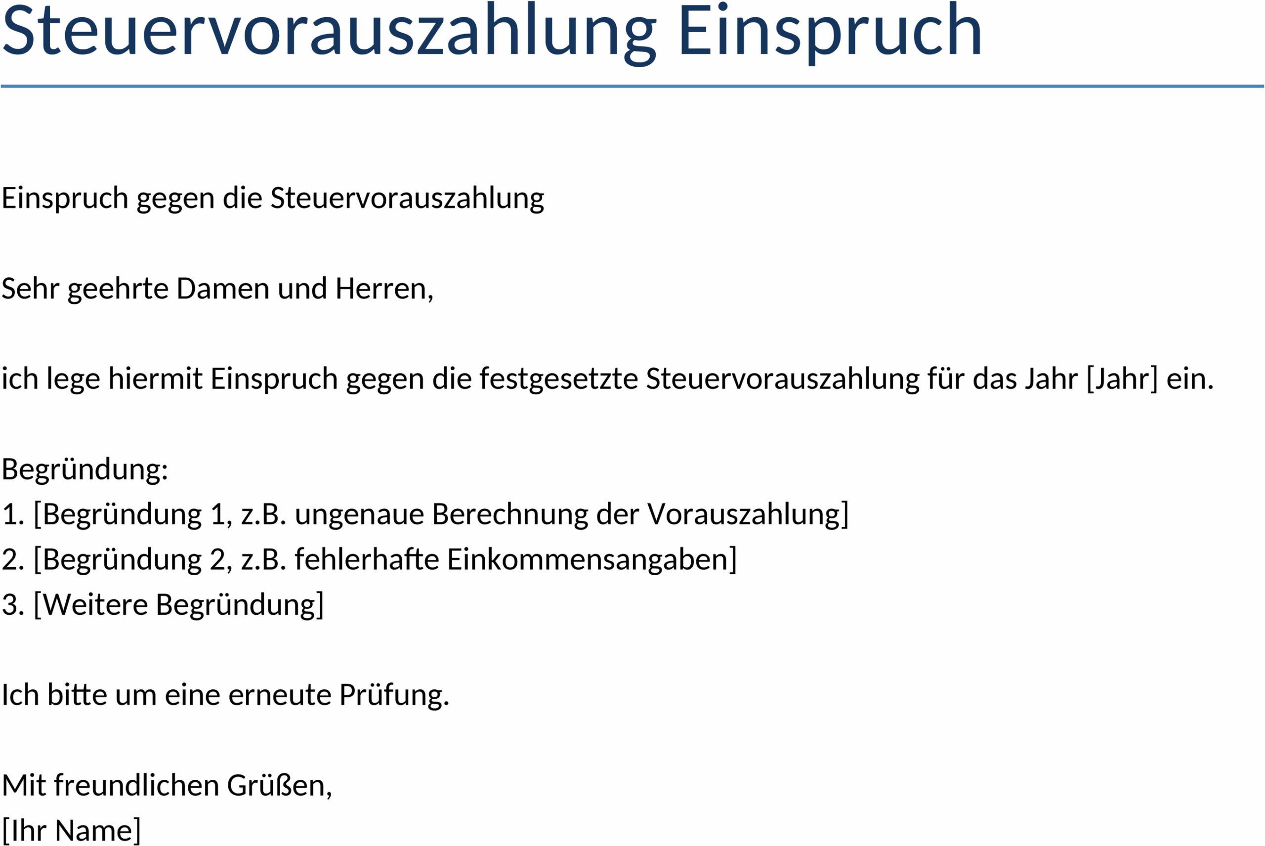 Einspruch gegen Steuervorauszahlung Word-Template