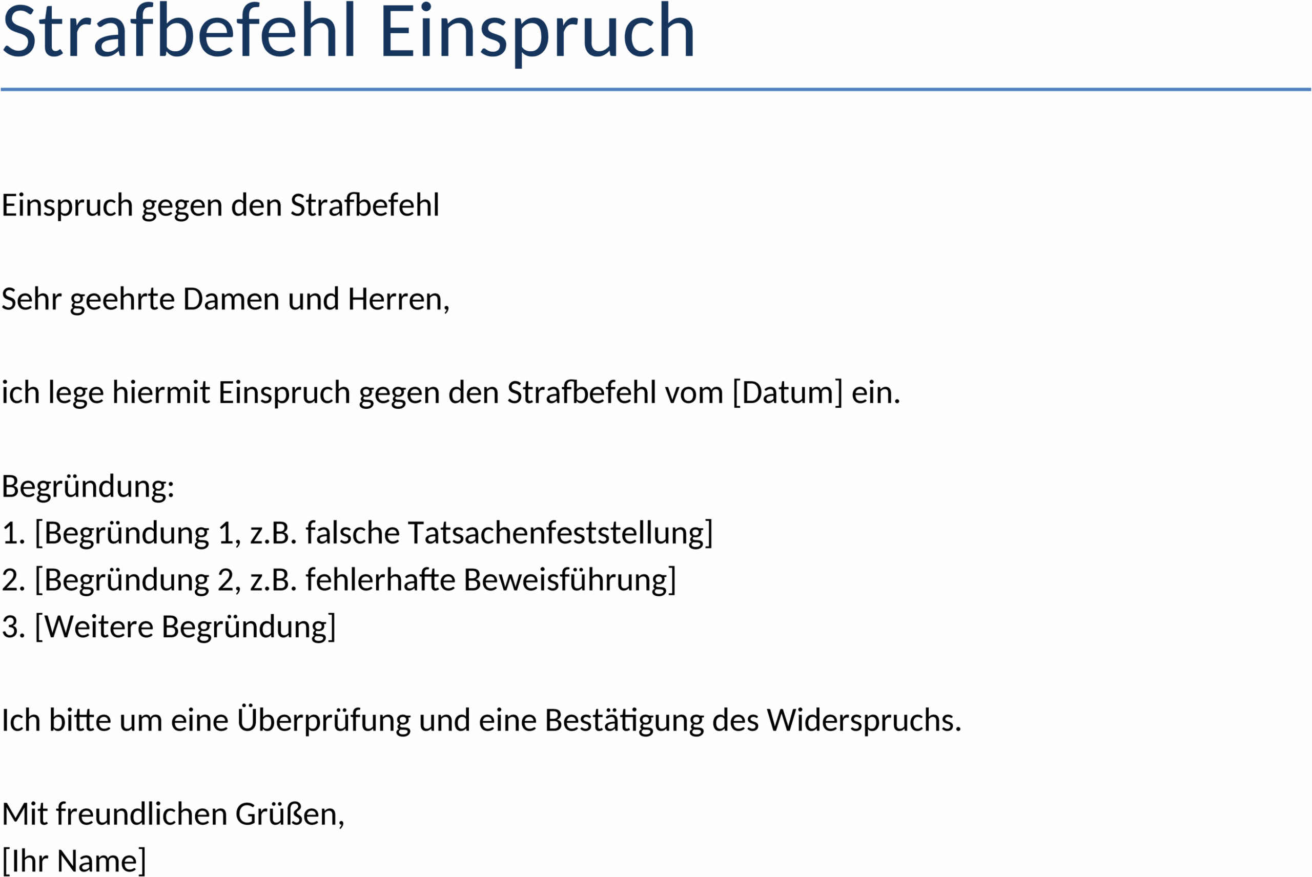Word-Vorlage Einspruch Strafbefehl