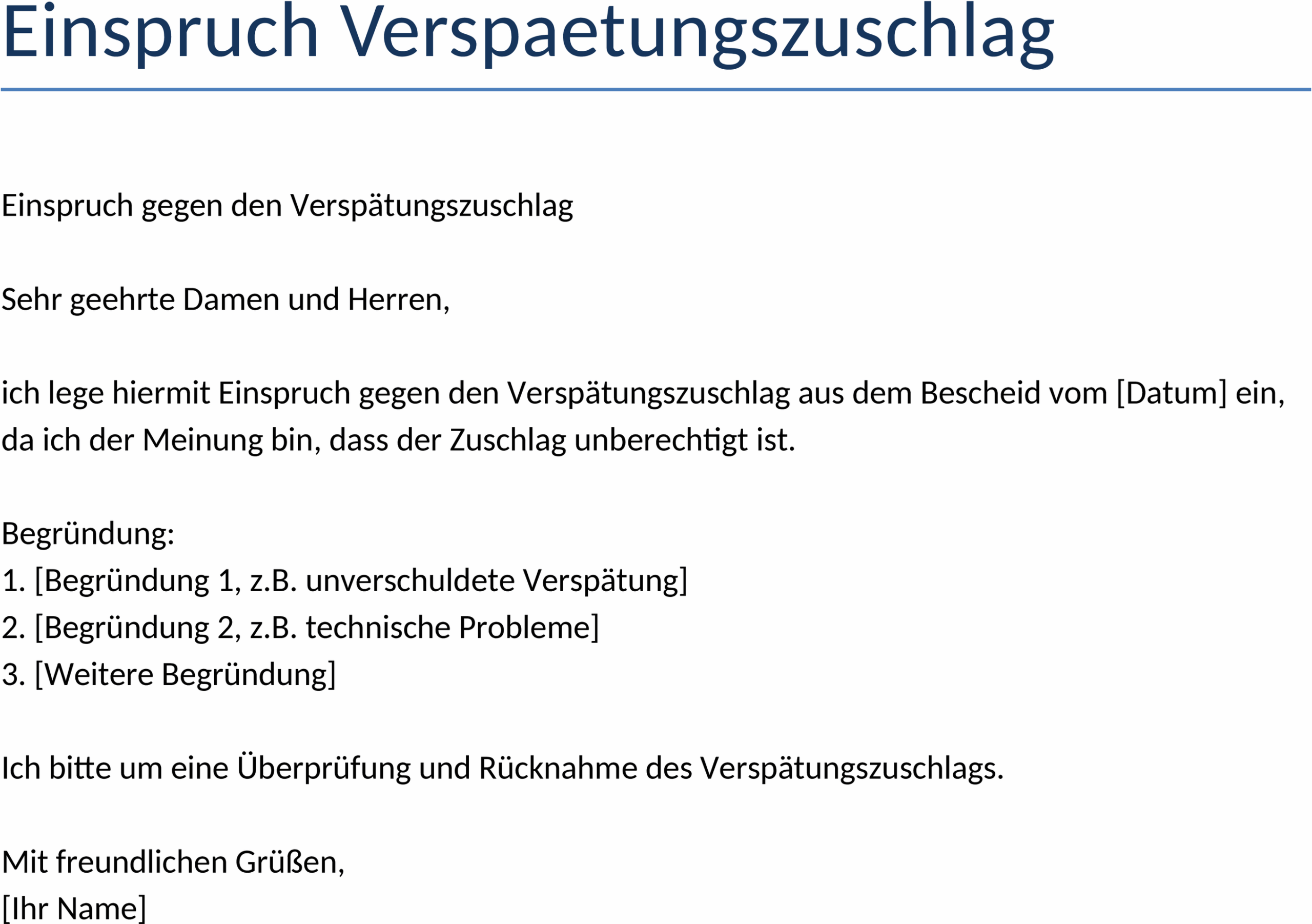 Einspruch Verspaetungszuschlag Word-Datei