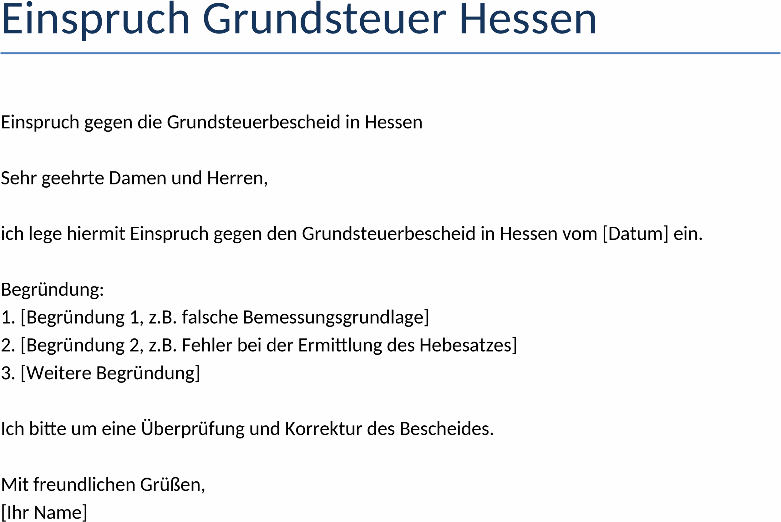 Einspruchsvorlage Grundsteuer Hessen Word