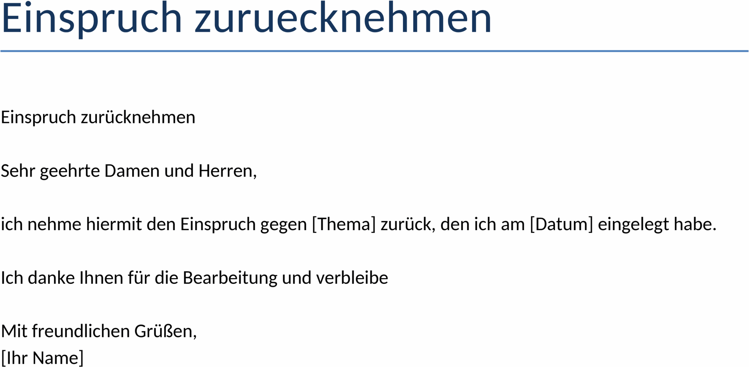 Word-Vorlage Einspruch zurücknehmen