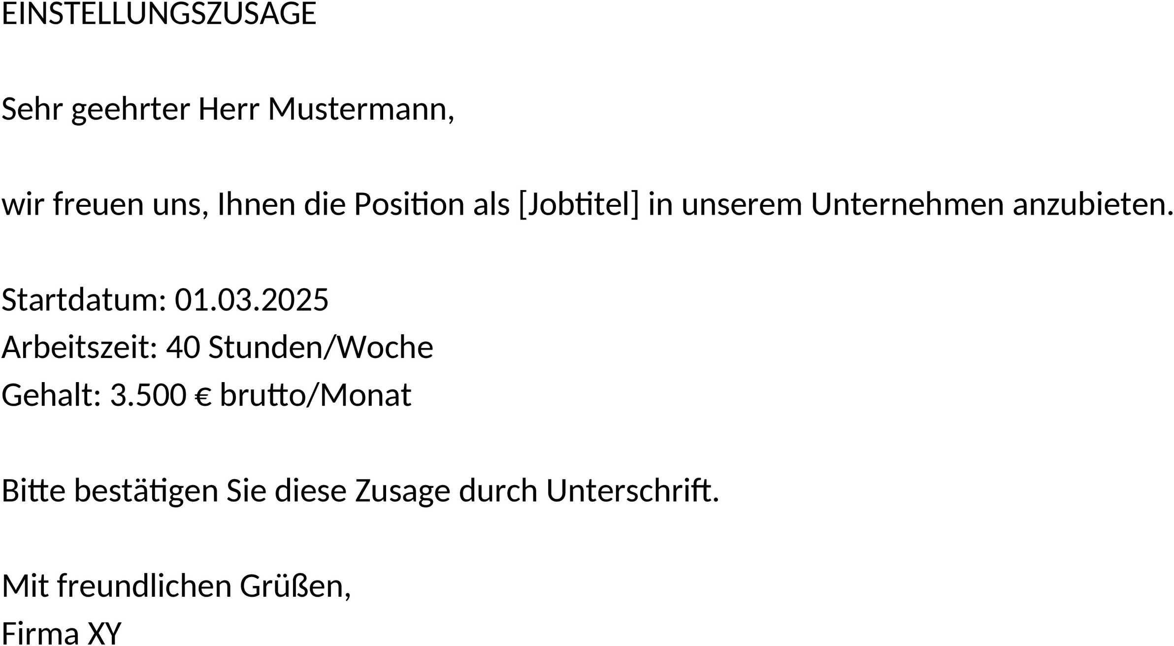 Einstellungszusage Word-Vorlage