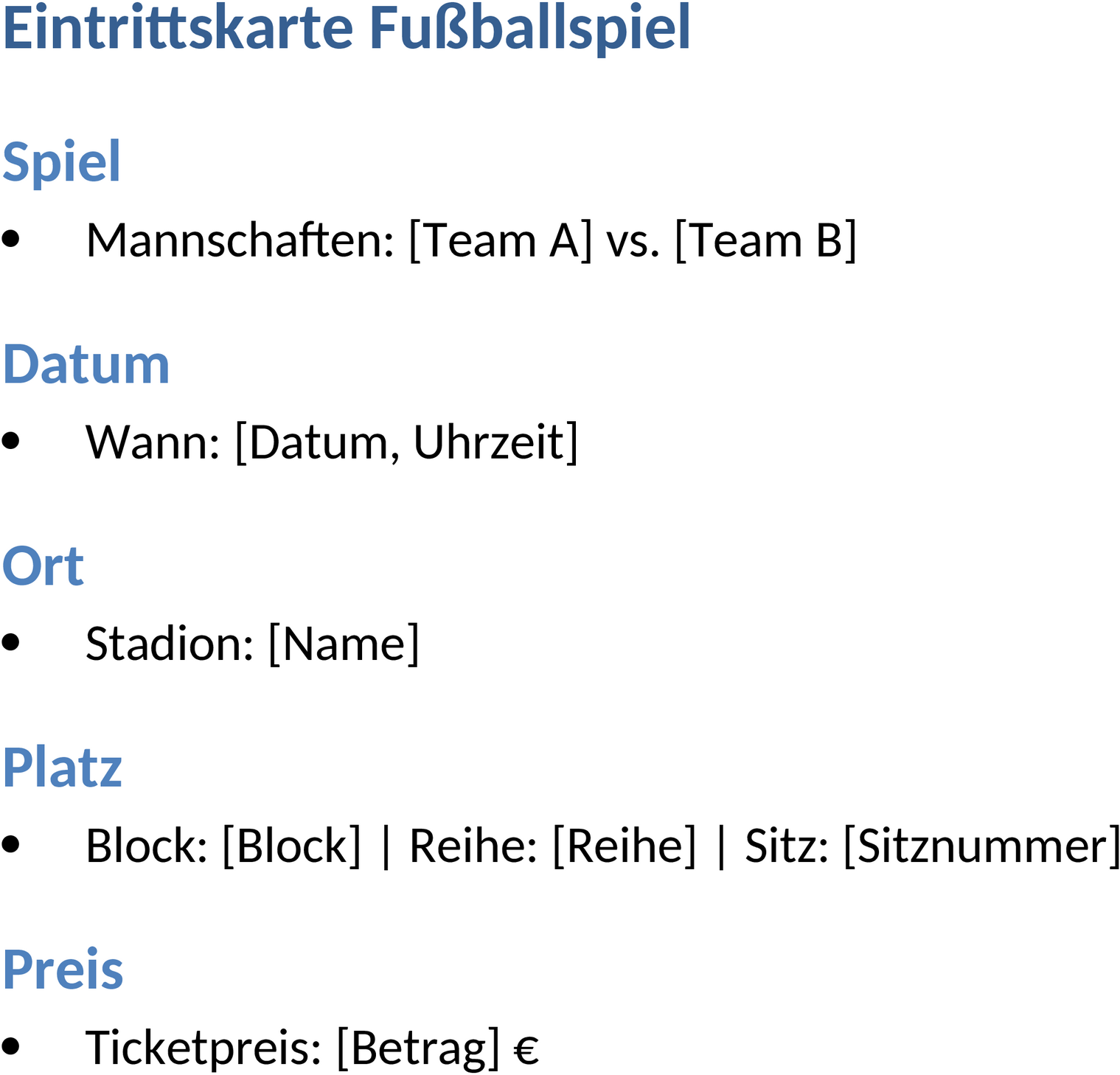 Eintrittskarte Fußball Word-Datei