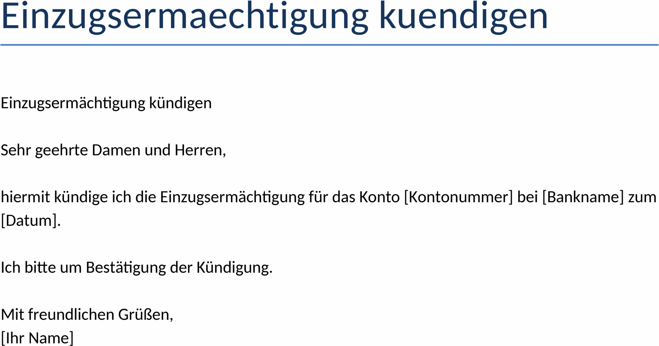 Einzugsermächtigung Kündigen – Word-Vorlage