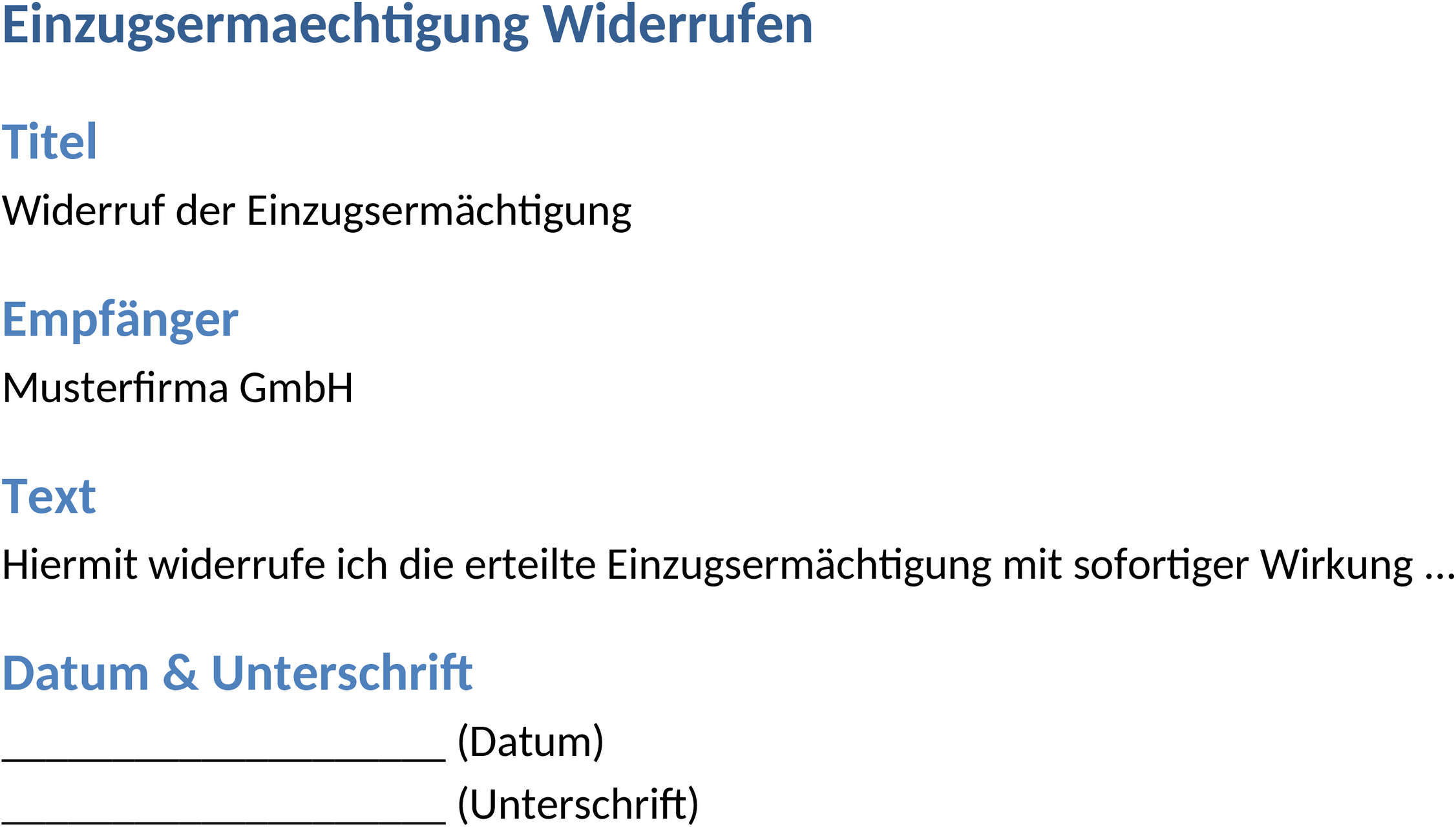 Einzugsermächtigung Widerrufen Word