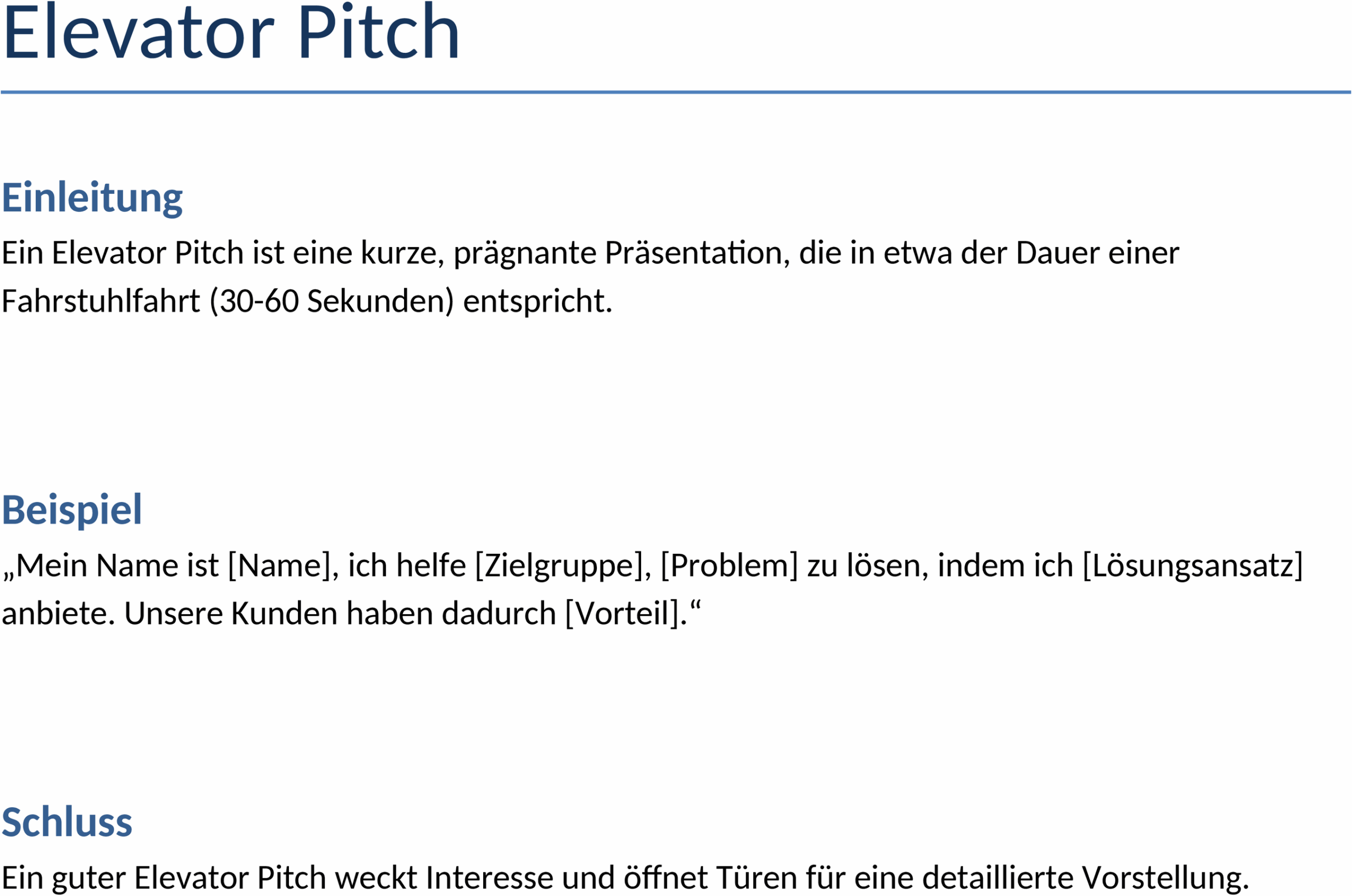 Elevator Pitch Word-Template