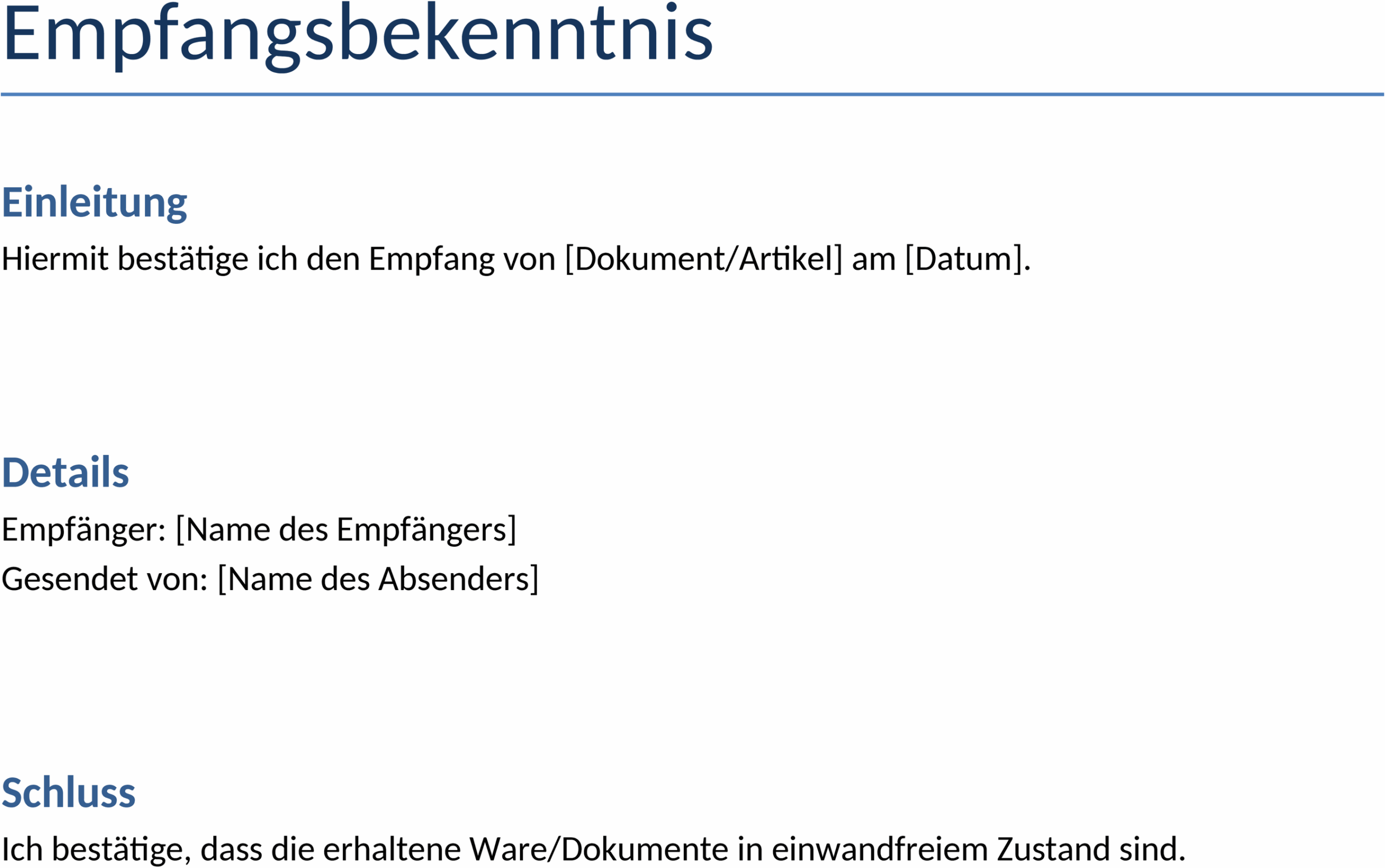 Empfangsbekenntnis: Word-Vorlage