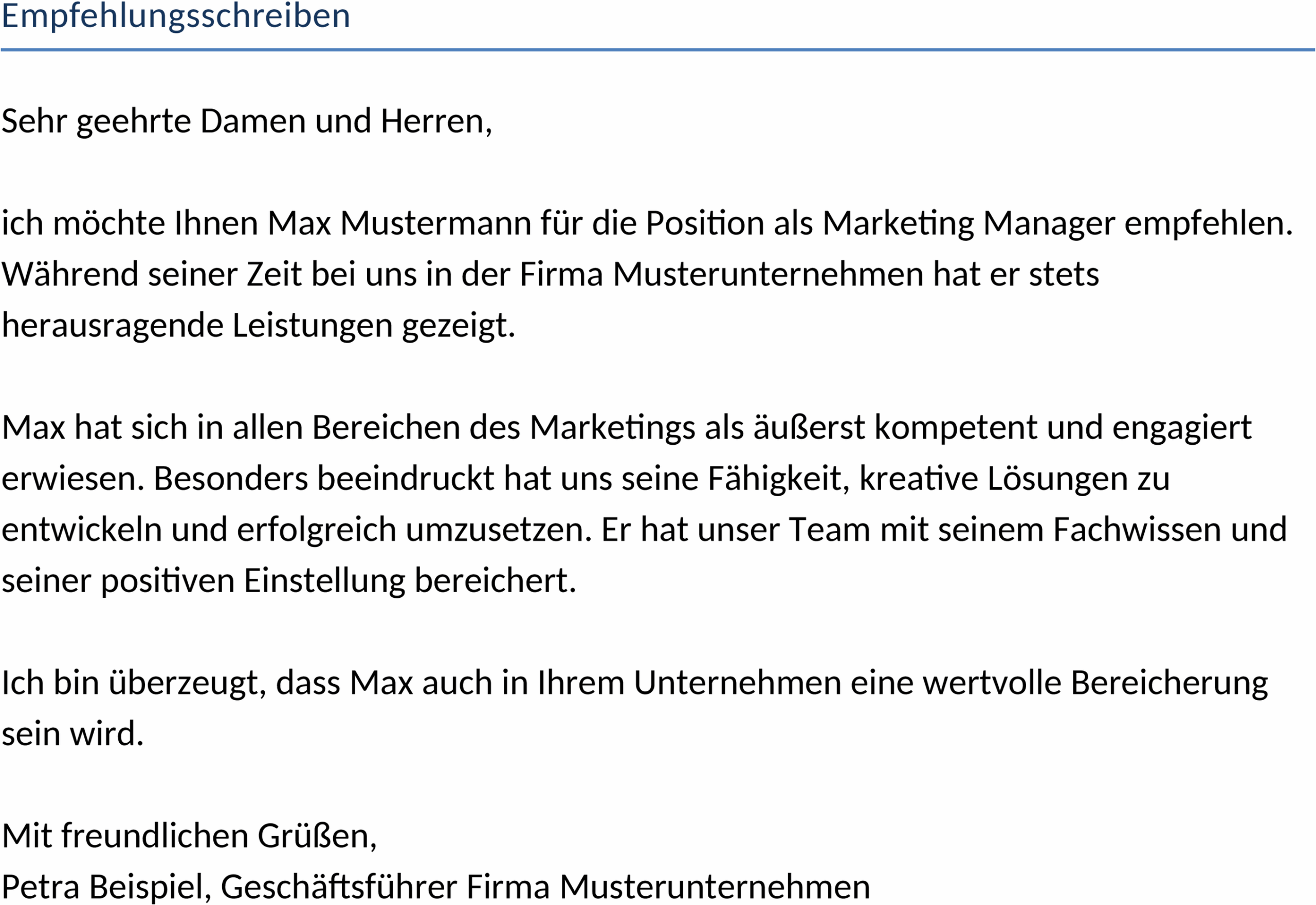 Empfehlungsschreiben-Vorlage in Word