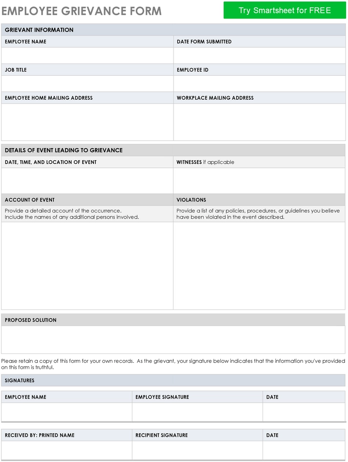 employee-beschwerdeformular-vorlage