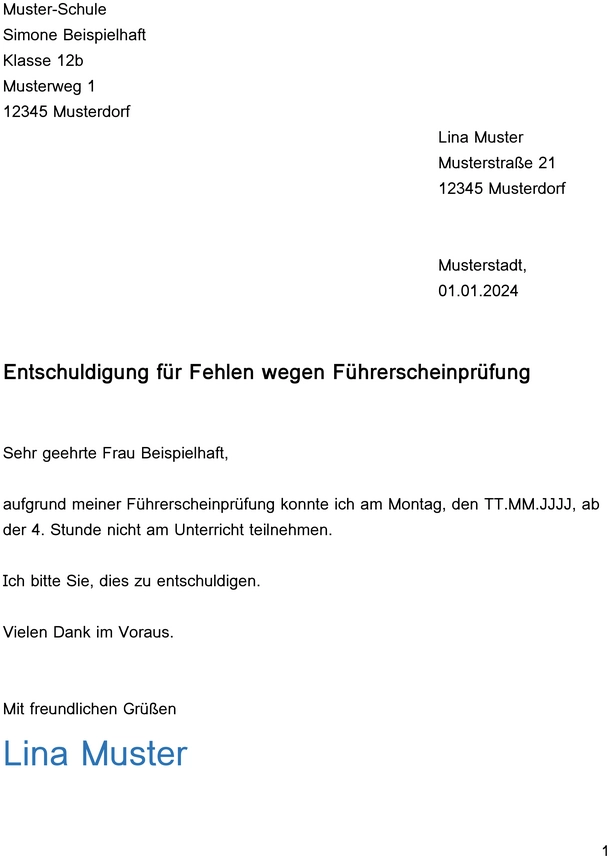 entschuldigung-fuehrerscheinpruefung-vorlage