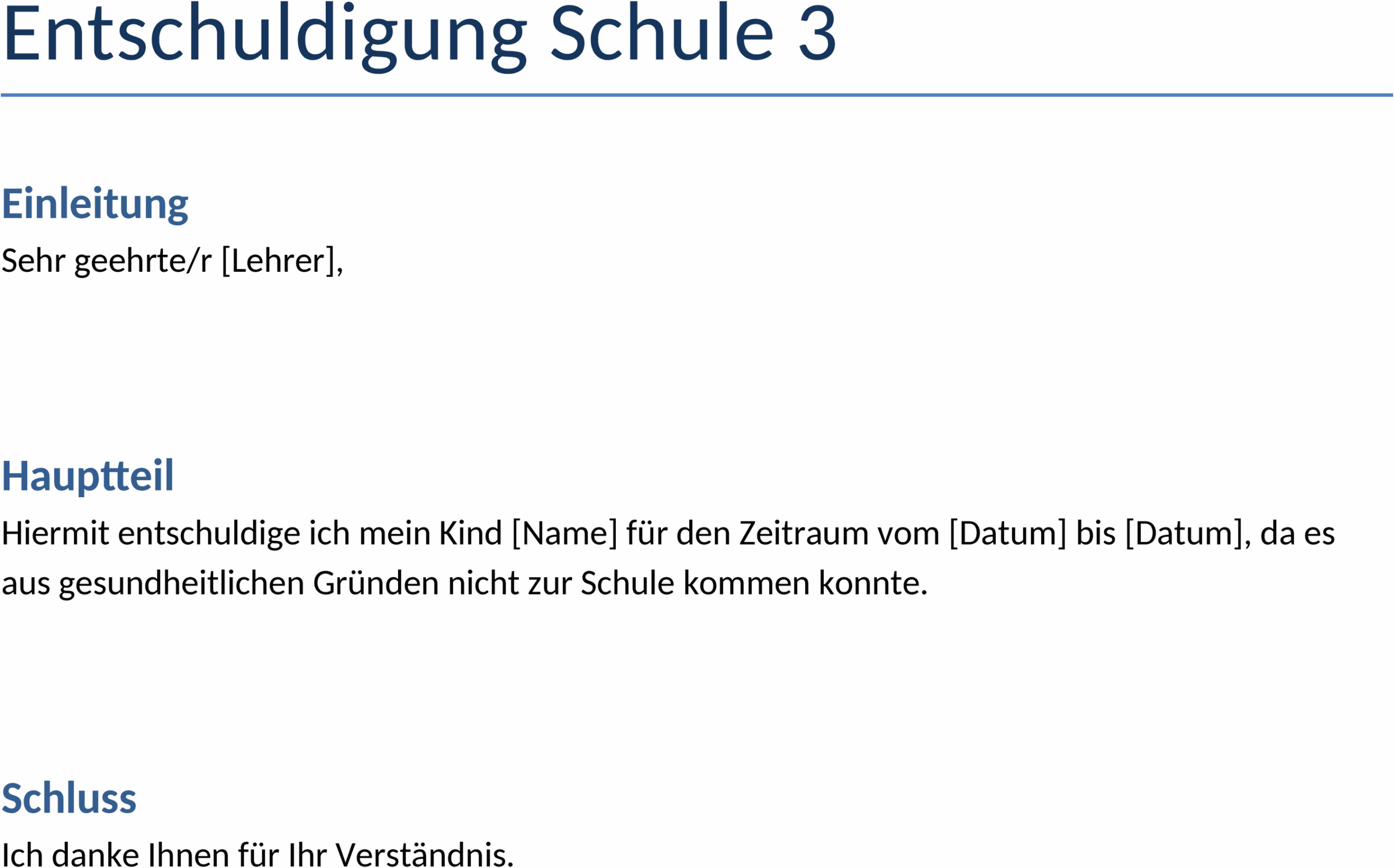 Word-Vorlage Entschuldigung Schule