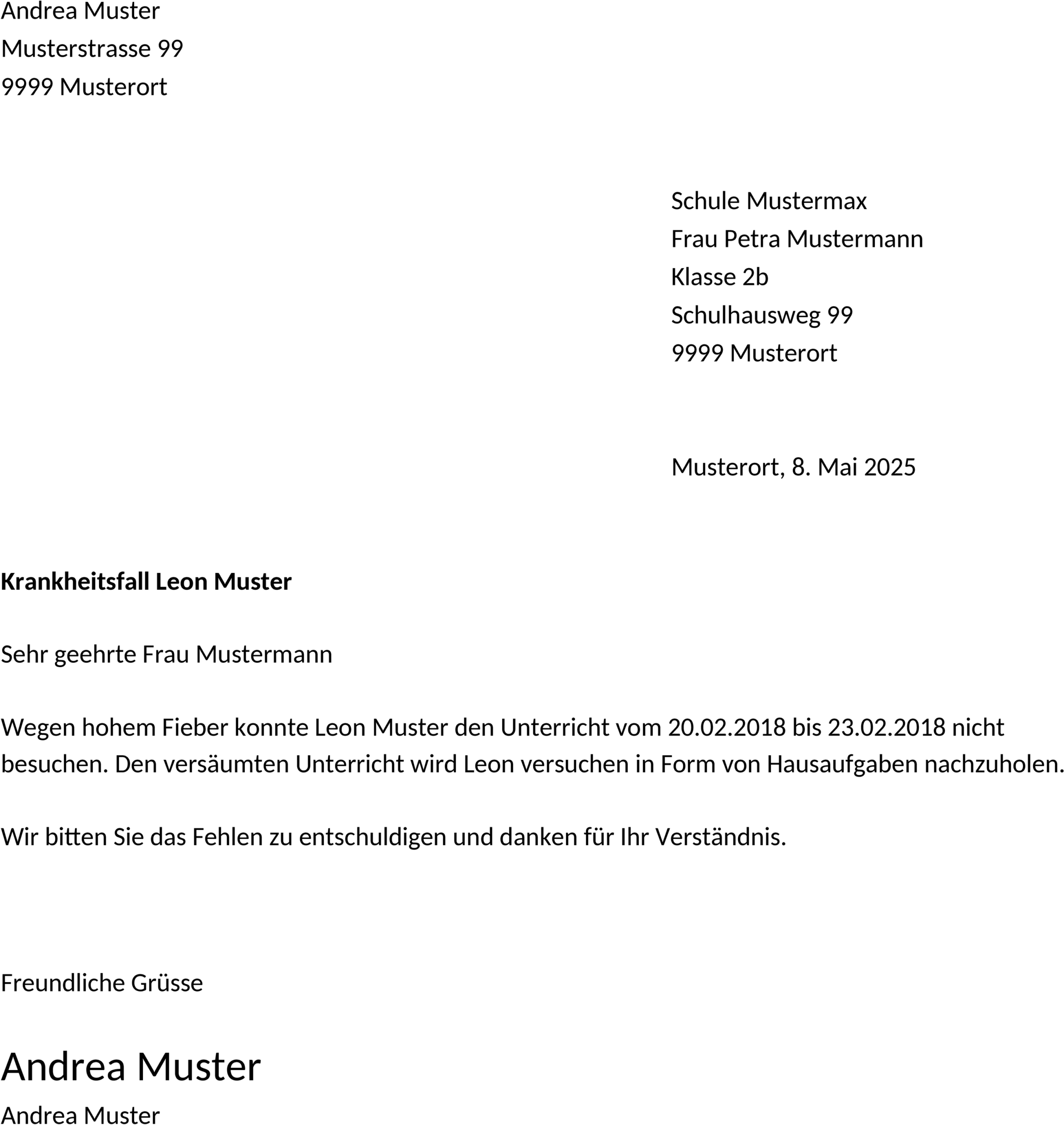 Entschuldigungsvorlage Schule Word