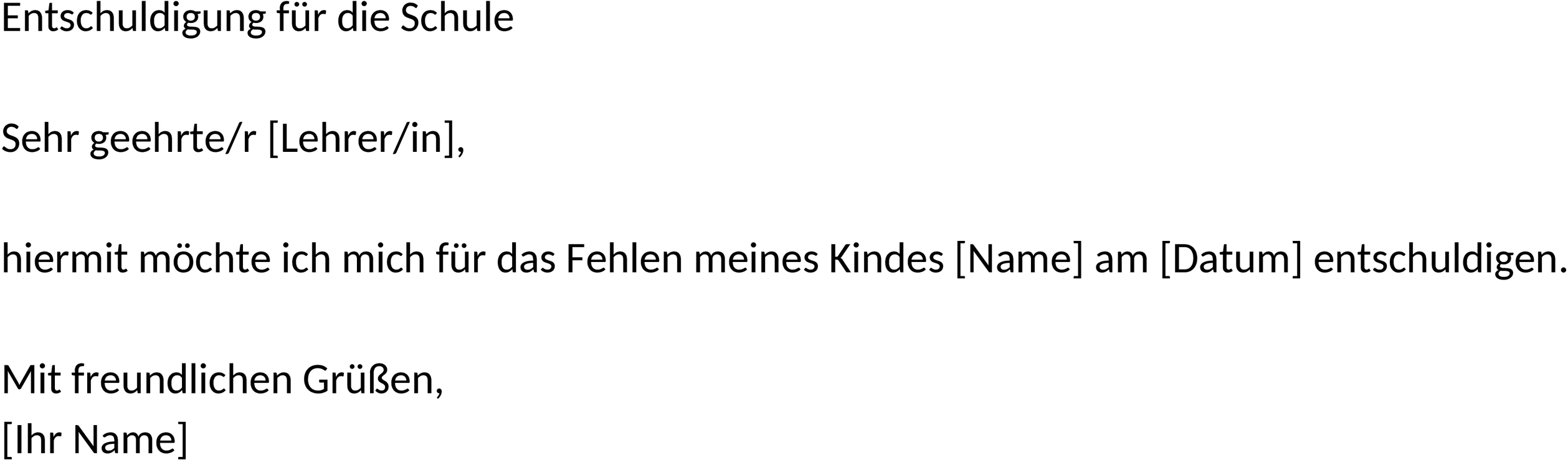 Entschuldigungsschreiben Schule Word-Vorlage