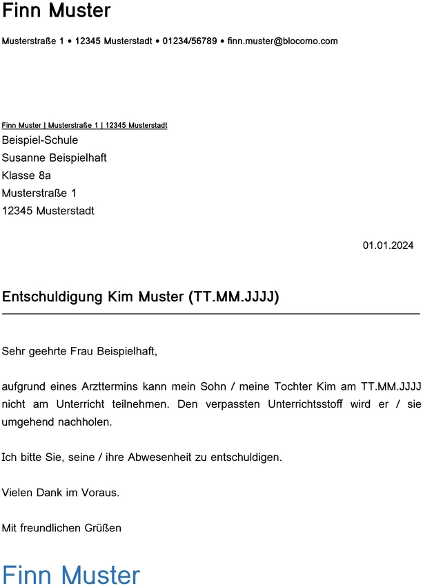 entschuldigung-vorlage-schule-arzttermin
