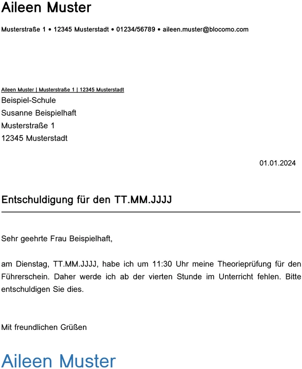 entschuldigung-vorlage-theoriepruefung