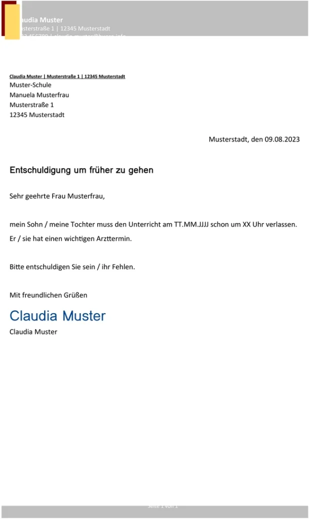 entschuldigung-vorzeitige-schule-abholung-arzttermin