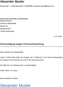 entschuldigung-wegen-fuehrerscheinpruefung-vorlage